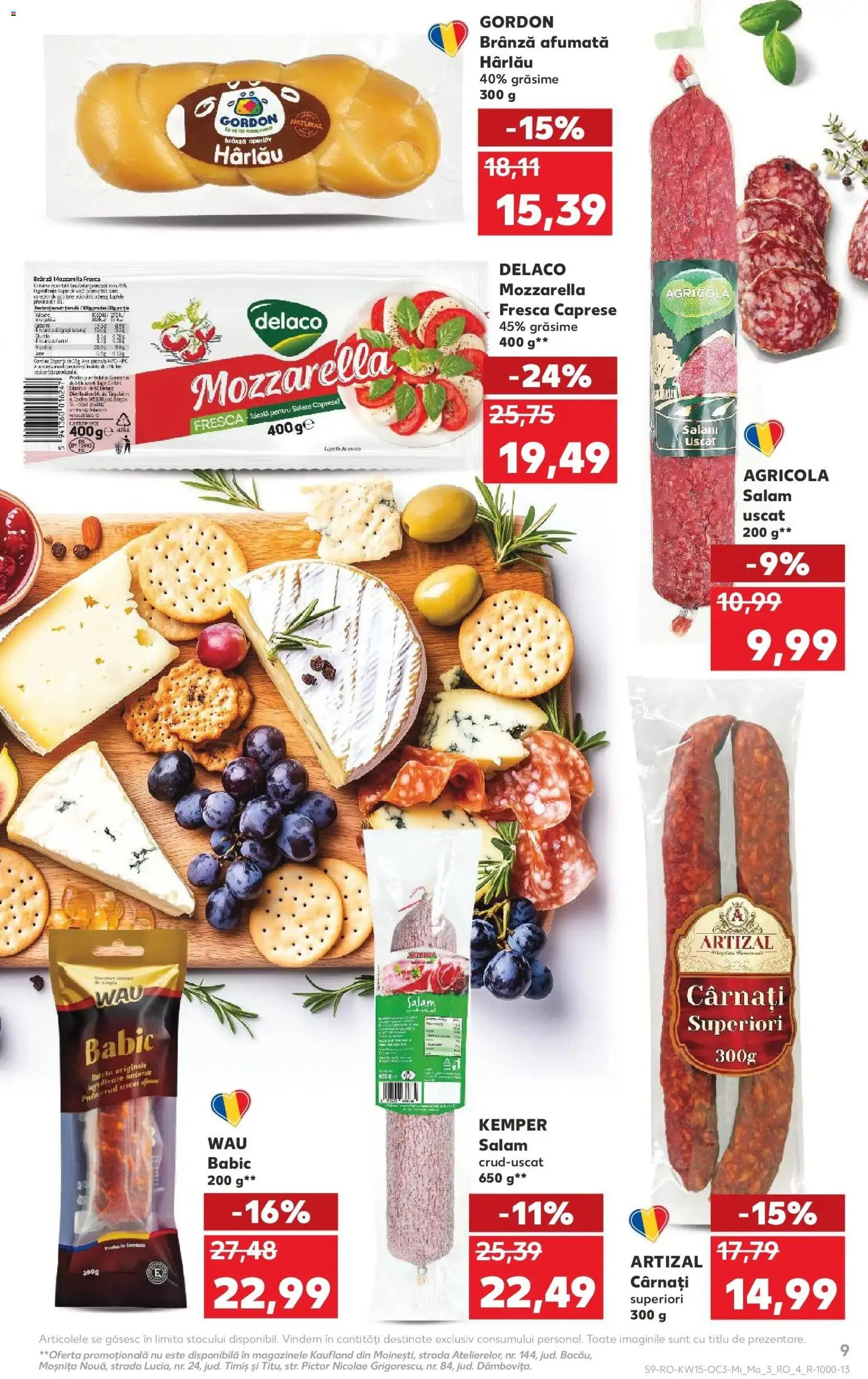 Noul catalog Kaufland – valabil de la 08.04.2026 | Pagină: 9 | Produse: Light Kedi Konservesi, Mozzarella, Salam, Cârnați
