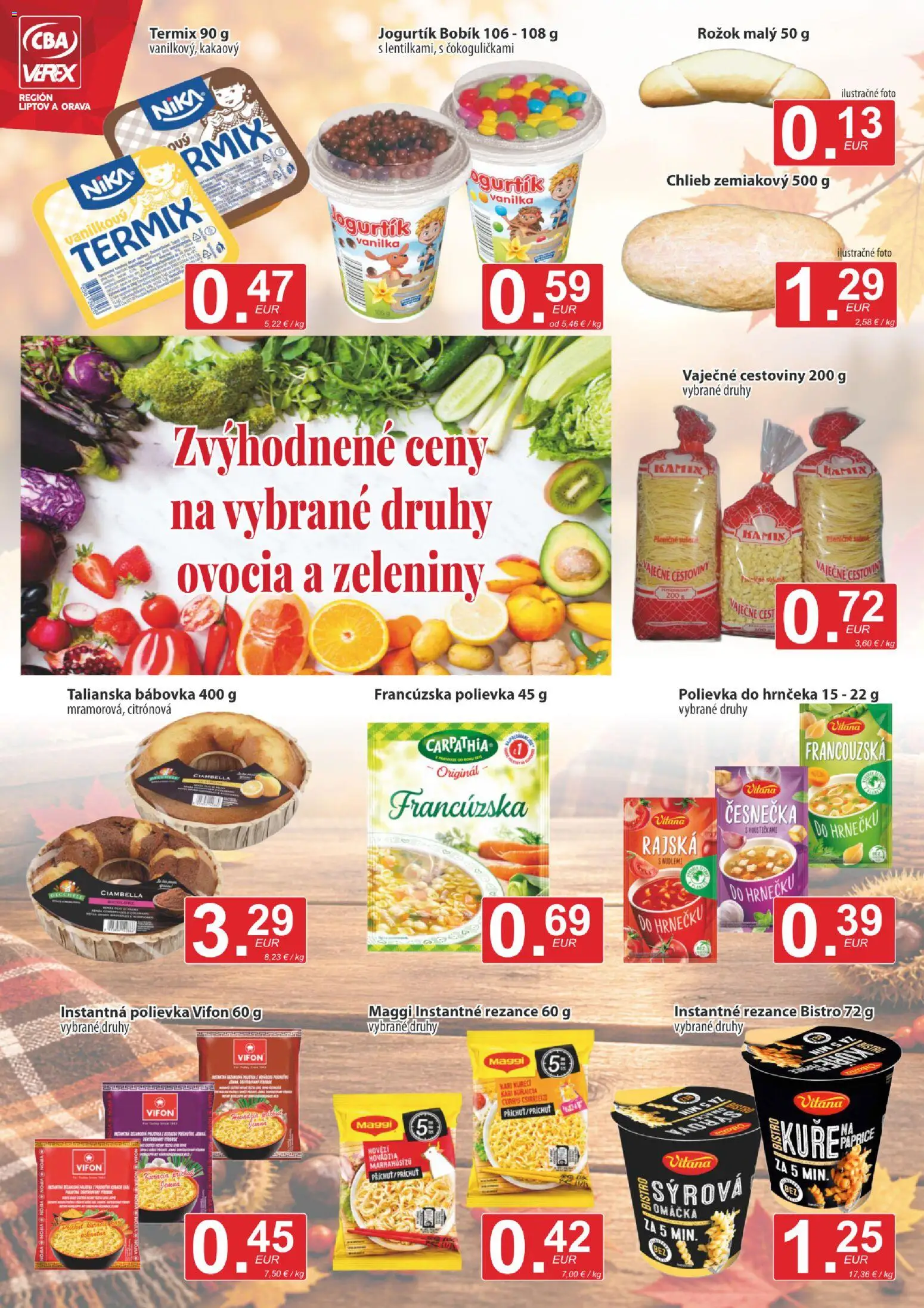 Nové CBA Verex akcie – leták je platný od 17.09.2026 | Strana: 6 | Produkty: Chlieb, Rožok, Cestoviny, Vanilka