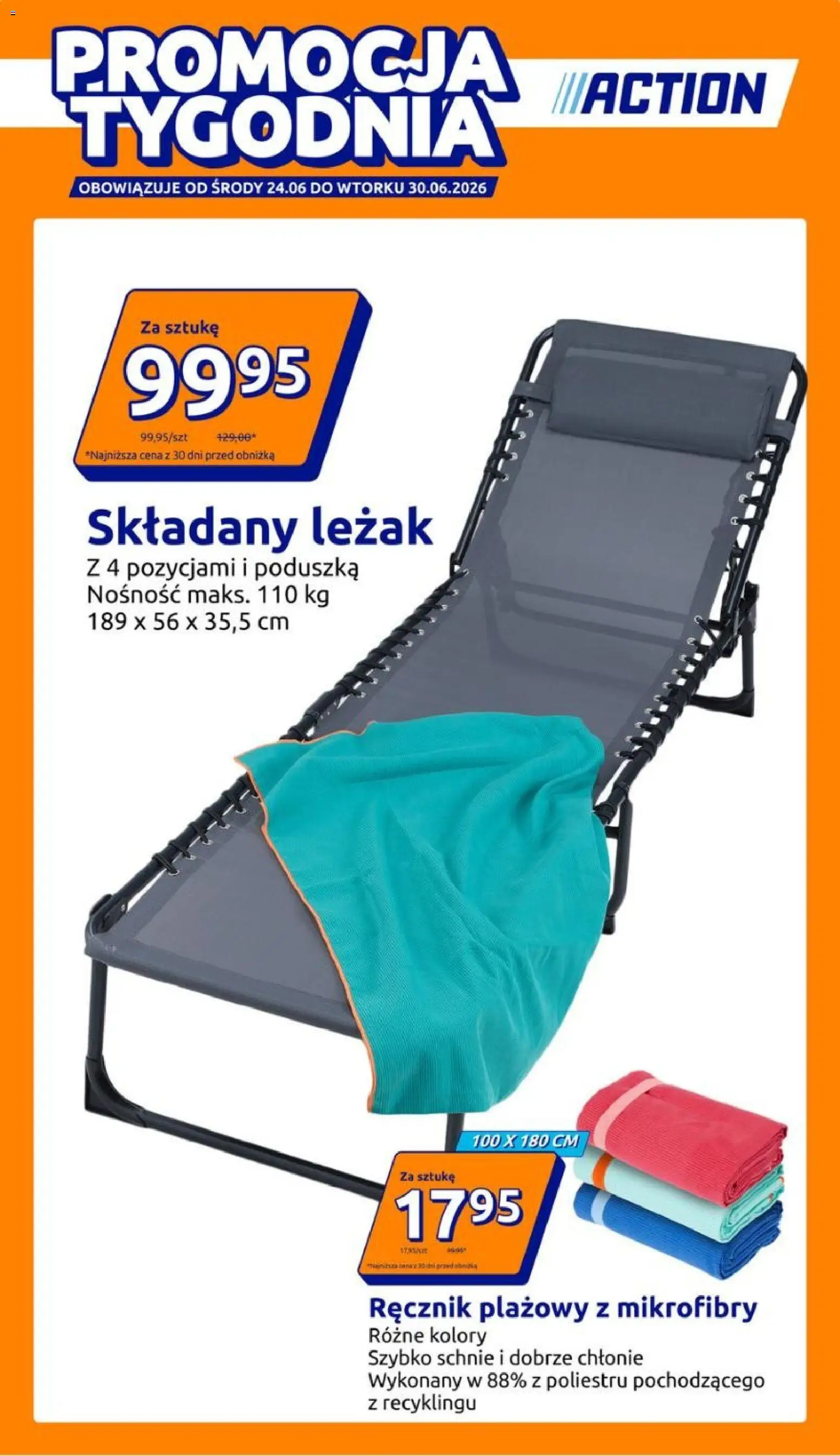 Action gazetka od 24.06.2026 | Strona: 1 | Produkty: Poduszka, Leżak