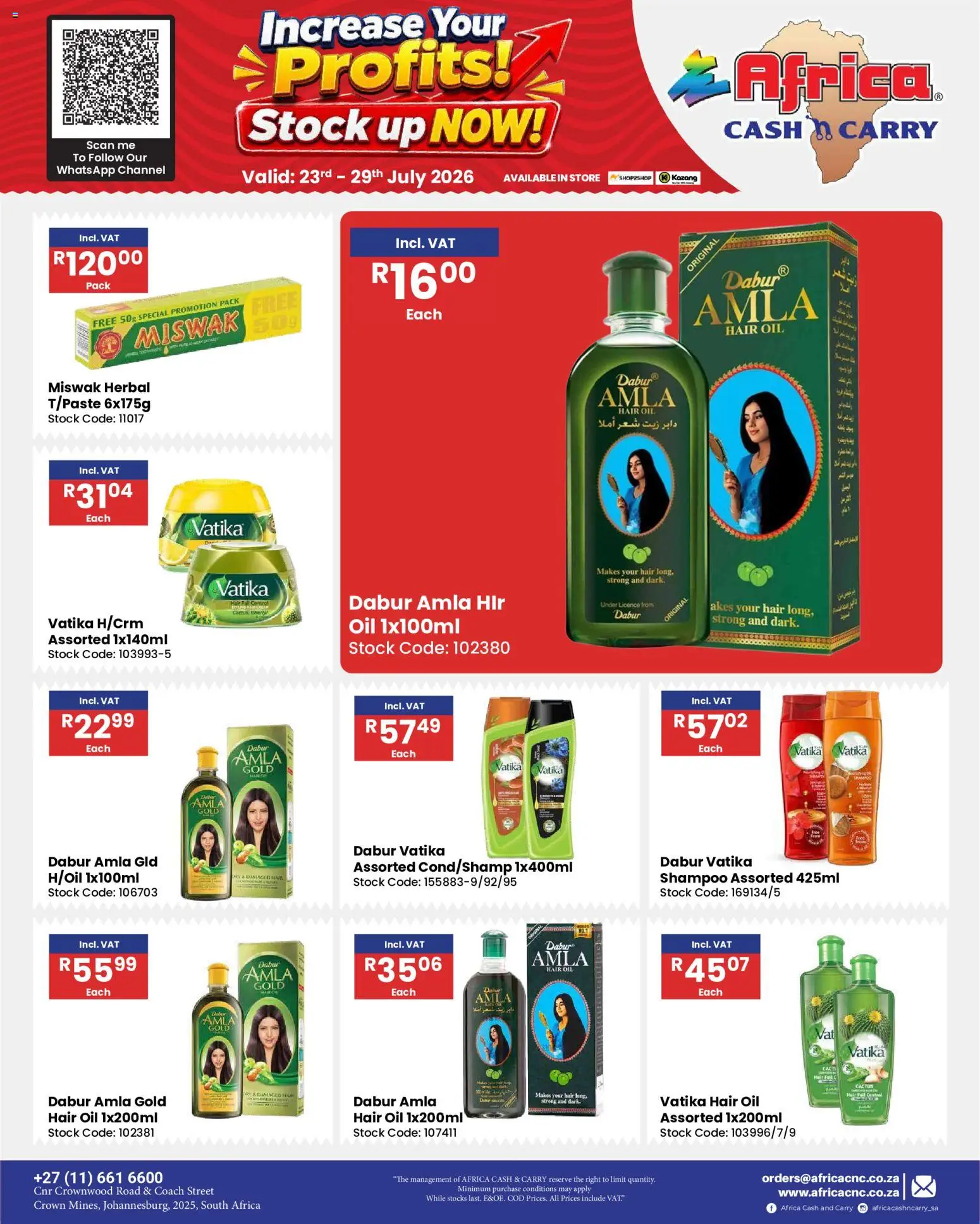New Africa Cash & Carry catalogue – valid from 23/07/2026 | Page: 76 | Products: Oil, Shampoo, Hair oil, Stock