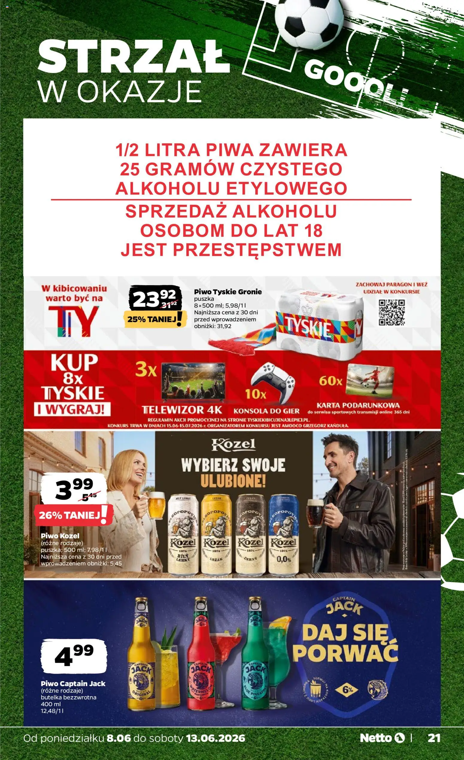 Netto gazetka od poniedziałku spożywcza od 08.06.2026 | Strona: 21 | Produkty: Telewizor, Konsola do gier, Piwo, Konsola