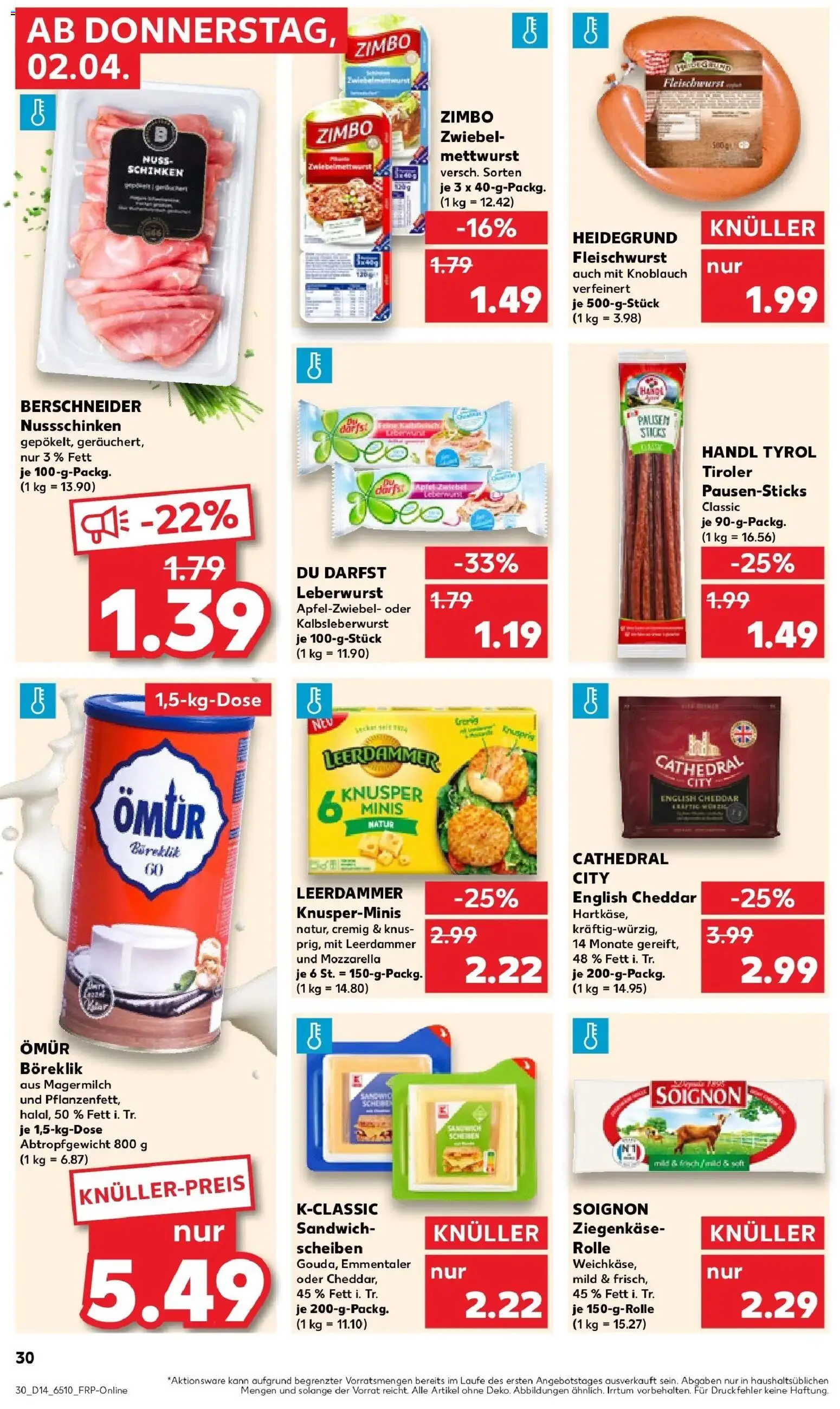 Kaufland Prospekt Bergkamen	 – gültig ab 02.04.2026 | Seite: 30 | Produkte: Mozzarella, Ziegenkäse, Leerdammer, Knoblauch