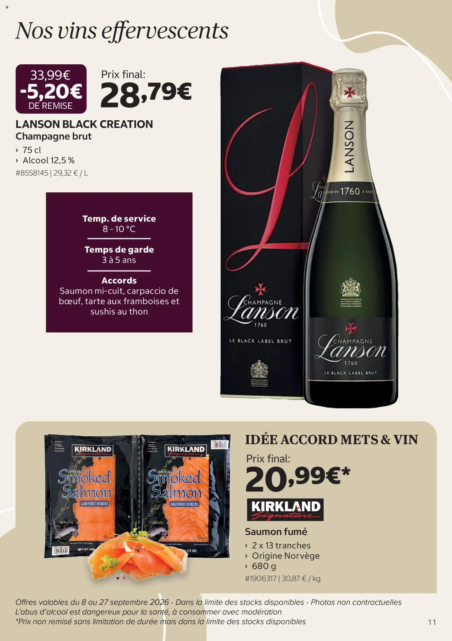 {H1} | Page: 11 | Produits: Champagne brut, Framboises, Brut champagne, Thé