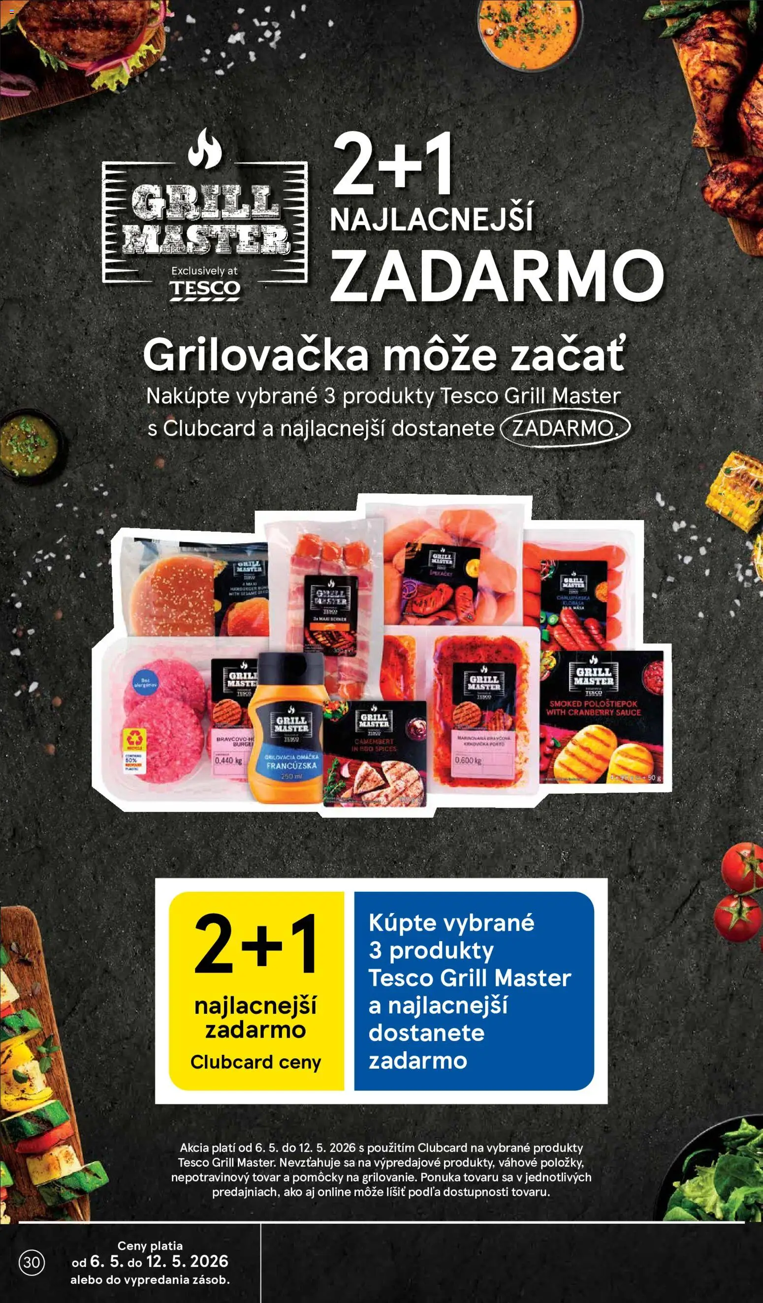 Nové Tesco akcie – leták je platný od 06.05.2026 | Strana: 30 | Produkty: Klobása, Bravčová krkovička, Krkovička, Omáčka