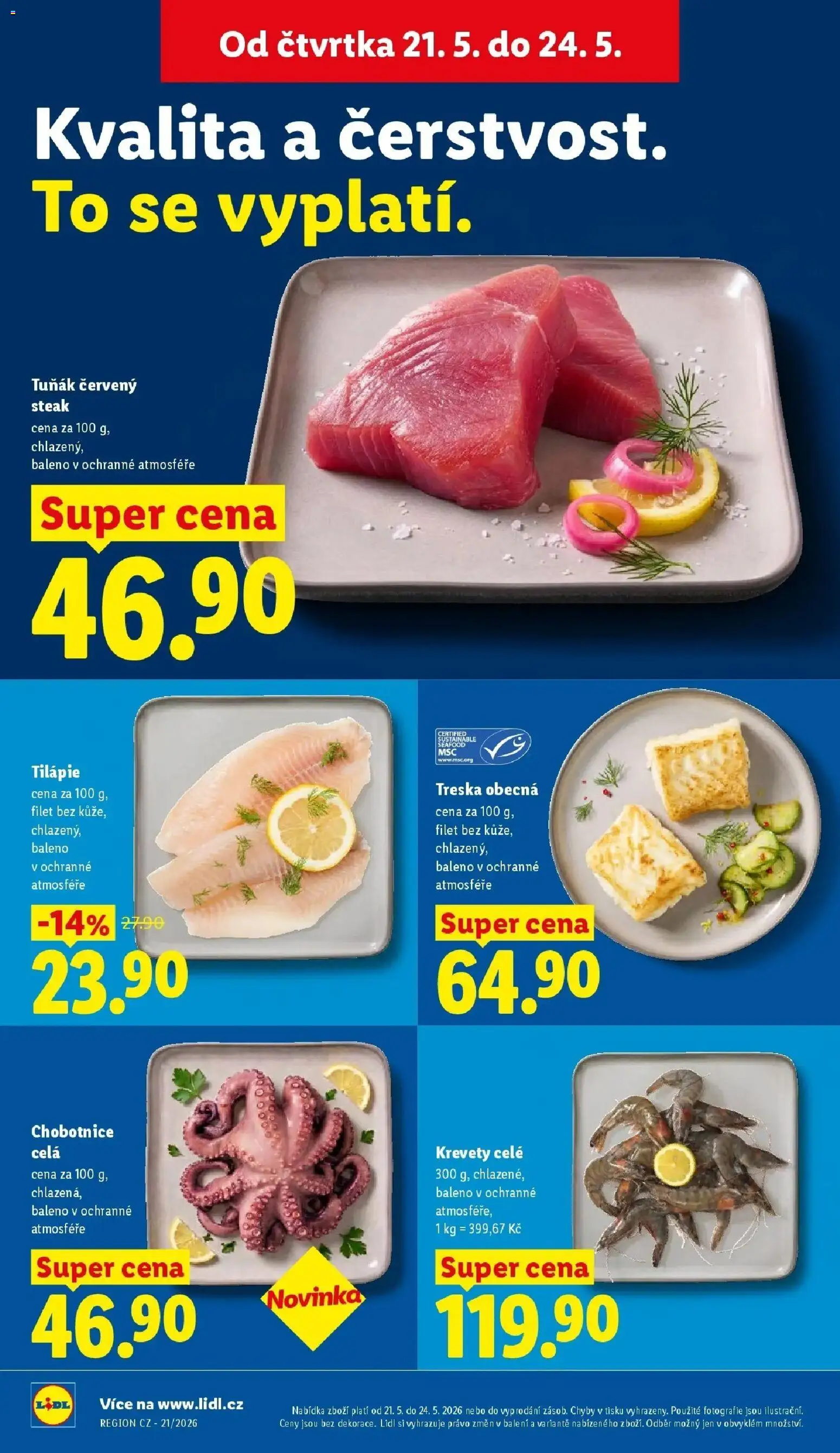 Lidl aktuální leták od 21.05.2026 | Strana: 12 | Produkty: Tuňák, Treska, Filet, Krevety