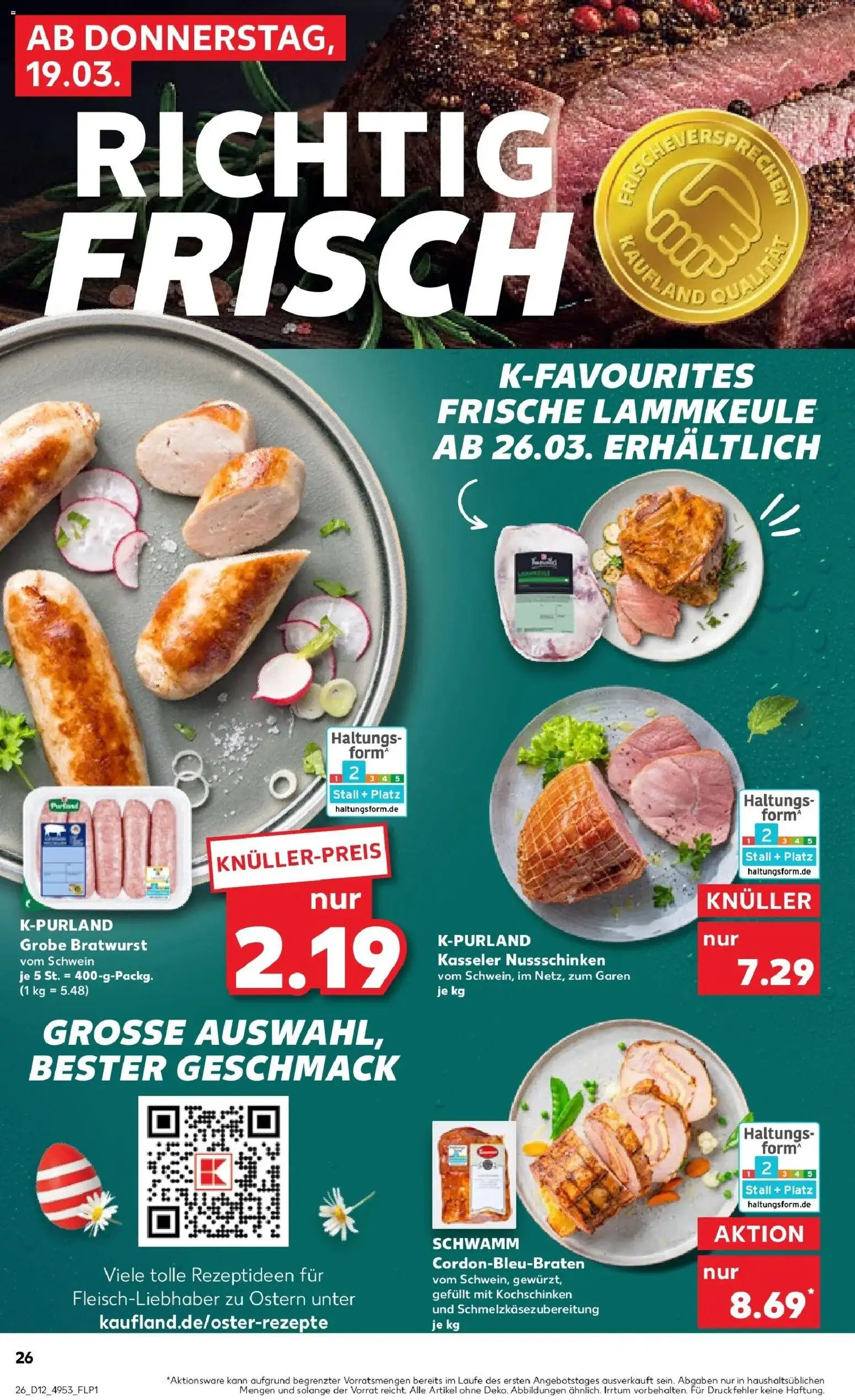 Kaufland Prospekt Alsdorf	 – gültig ab 19.03.2026 | Seite: 26 | Produkte: Lammkeule, Bratwurst