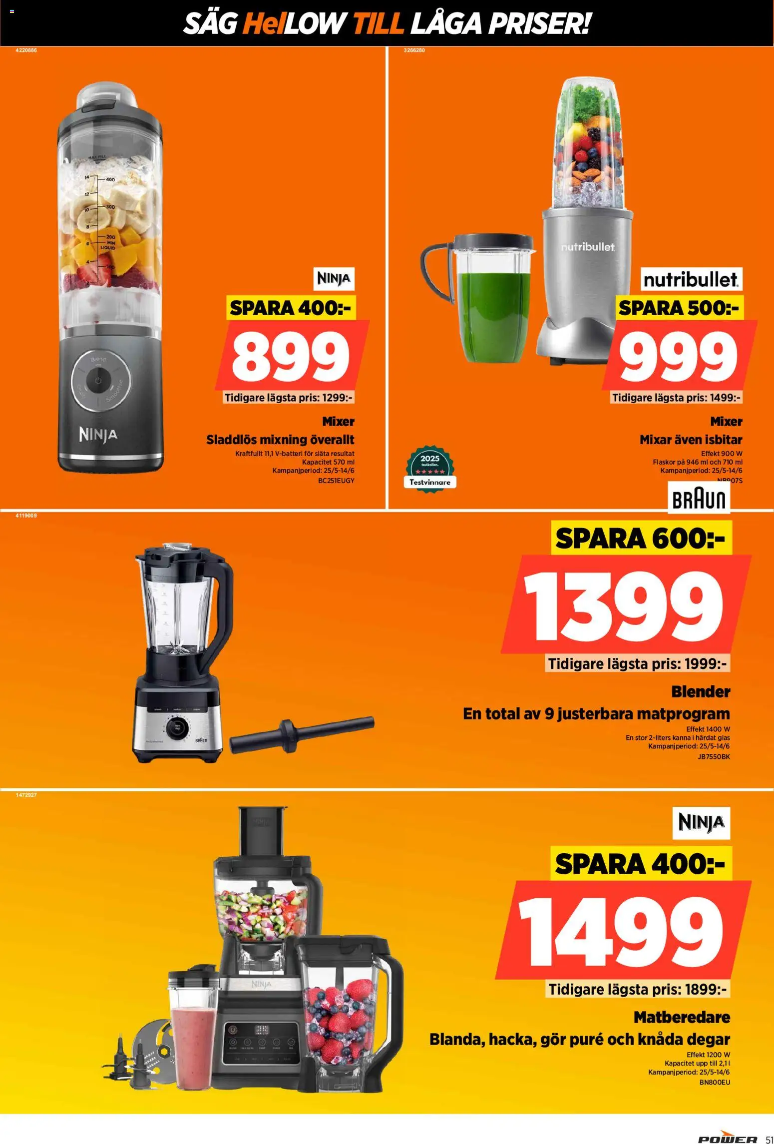 Power reklamblad aktuell från 08.06.2026 | Sida: 51 | Produkter: Mixer, Såg, Matberedare, Blender