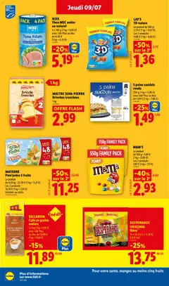 LIDL - Prévisualisation de MATERNE Pom'potes 5 fruits, Le produit de 4,32 kg : 22,49 € (1 kg = 5,21 €) Les 2 produits : 33,74 € (1 kg = 3,91 €) Variétés au choix valide à partir de 09/07/2026 | Page: 26 | Produits: Desperados, Pom'potes, Thon, Bière