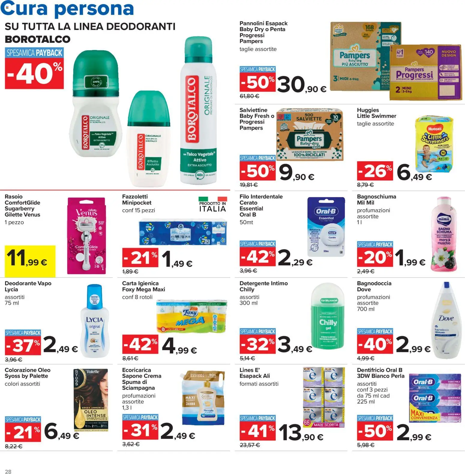 Volantino Carrefour del 06/08/2026 | Pagina: 28 | Prodotti: Rasoio, Spazzolino, Detergente intimo, Pampers