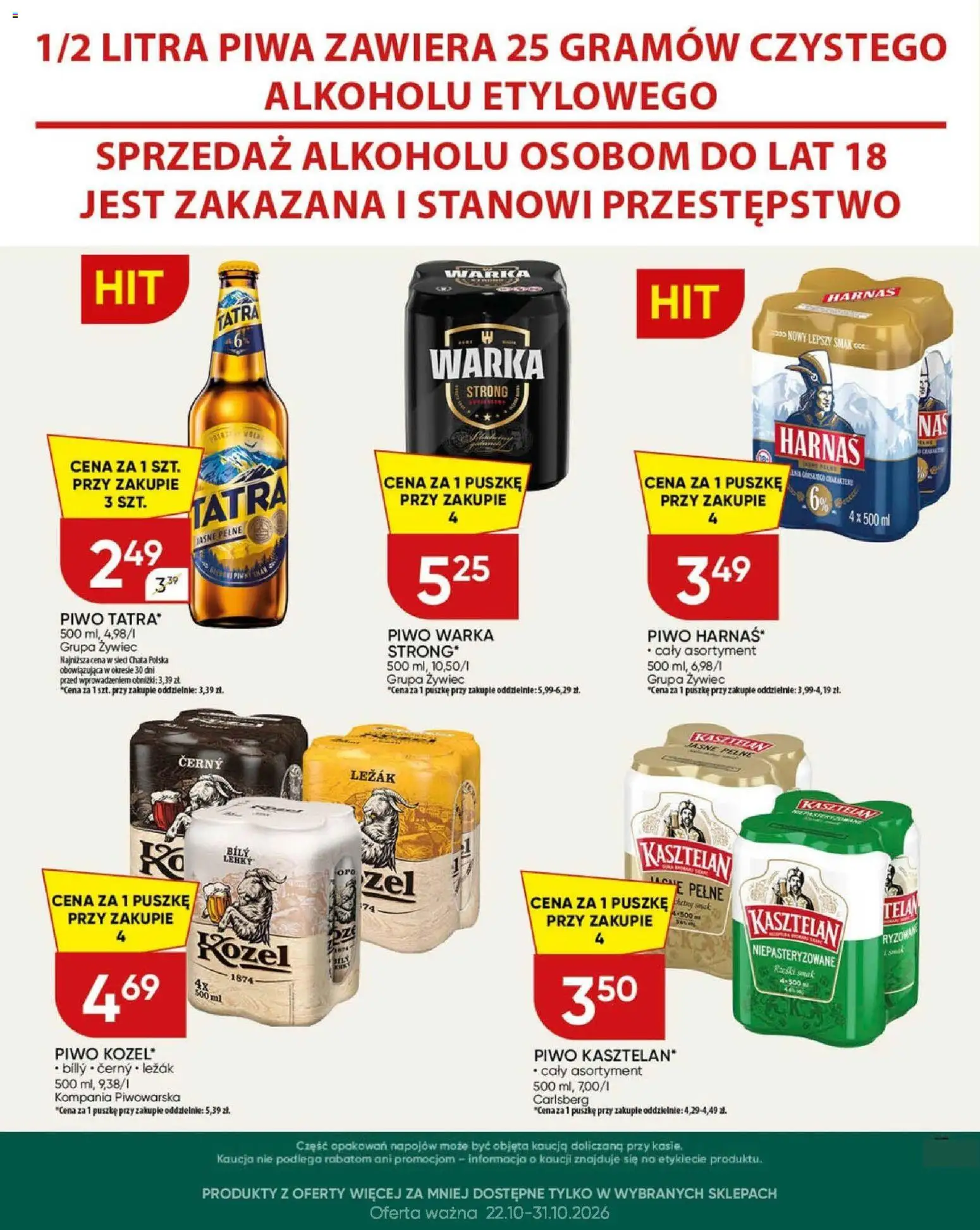 Chata Polska gazetka od 22.10.2026 | Strona: 27 | Produkty: Leżak, Carlsberg, Piwo Harnaś, Piwo