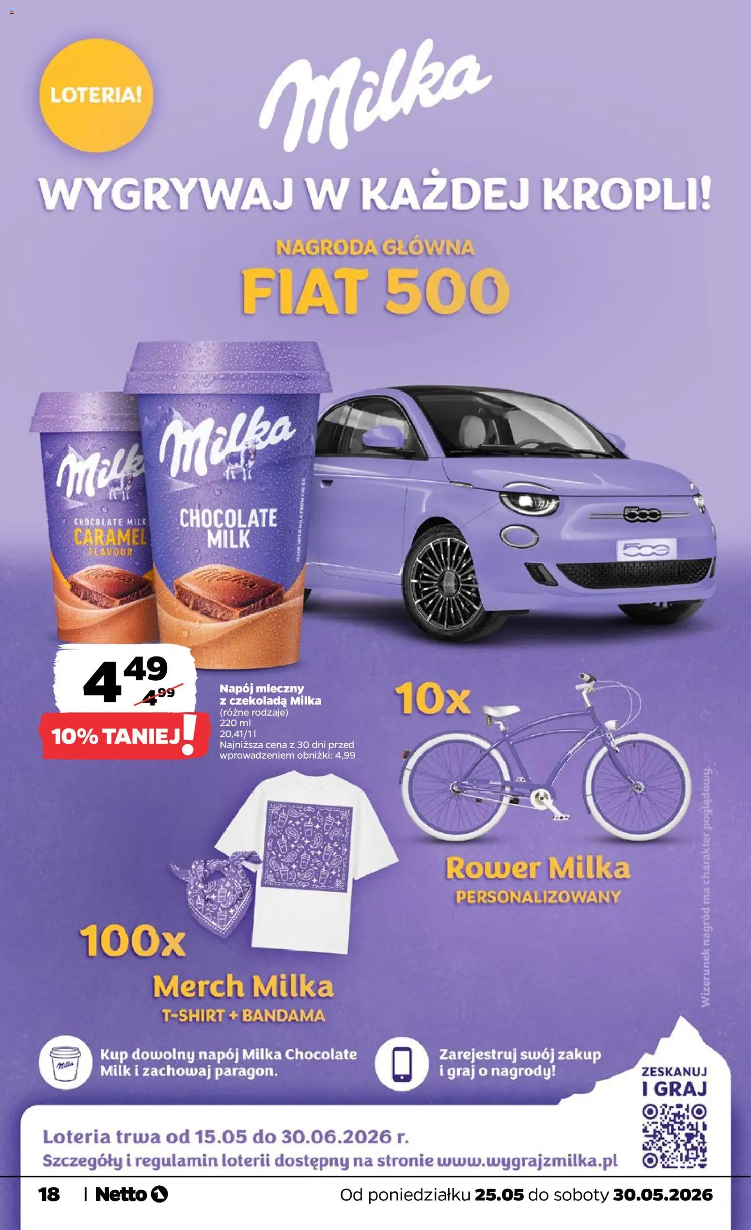 Netto gazetka od poniedziałku spożywcza od 25.05.2026 | Strona: 18 | Produkty: Czekolada milka, Rower, Milka, Czekolada