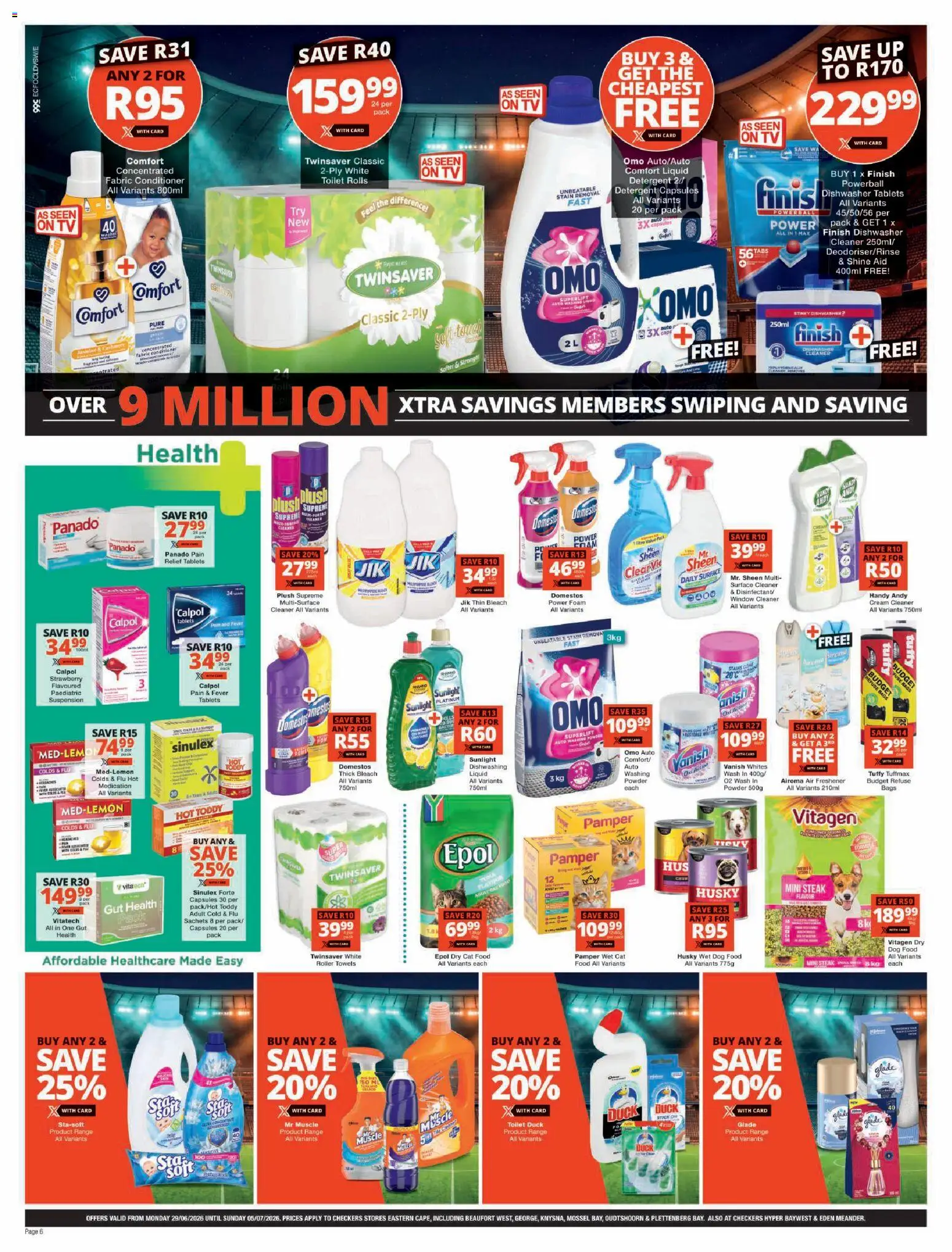 New Checkers catalogue – valid from 29/06/2026 | Page: 6 | Products: Bleach, Powder, Conditioner, Dishwasher tablets