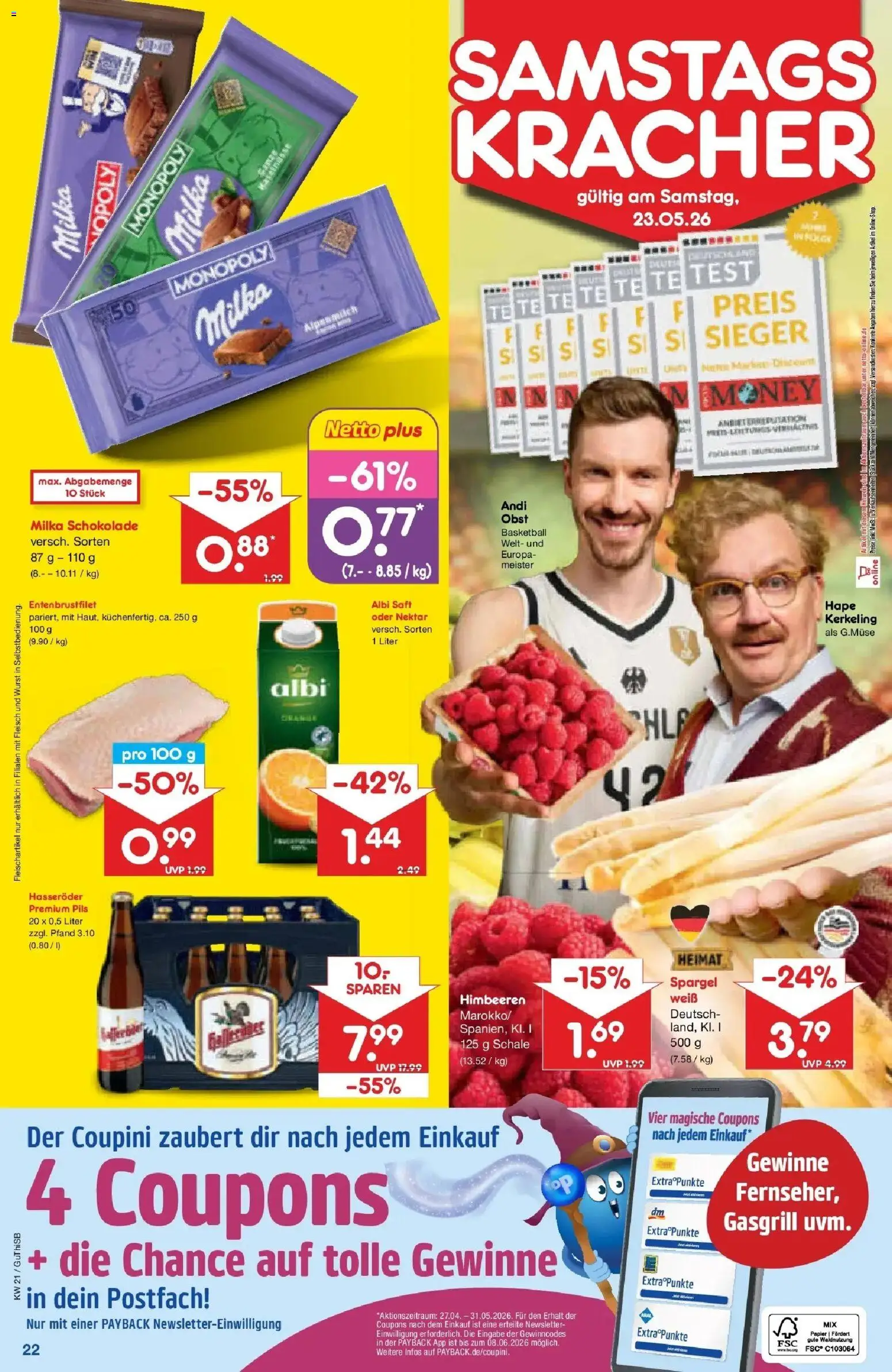 Netto Marken-Discount Prospekt Machern	 – gültig ab 17.05.2026 | Seite: 24 | Produkte: Spargel, Basketball, Hasseröder, Fleisch