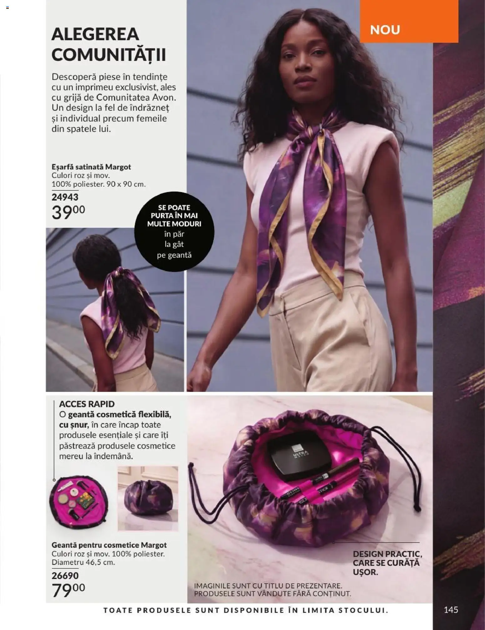 Noul catalog Avon – valabil de la 01.09.2026 | Pagină: 145 | Produse: Eșarfă, Geantă pentru cosmetice, Geantă