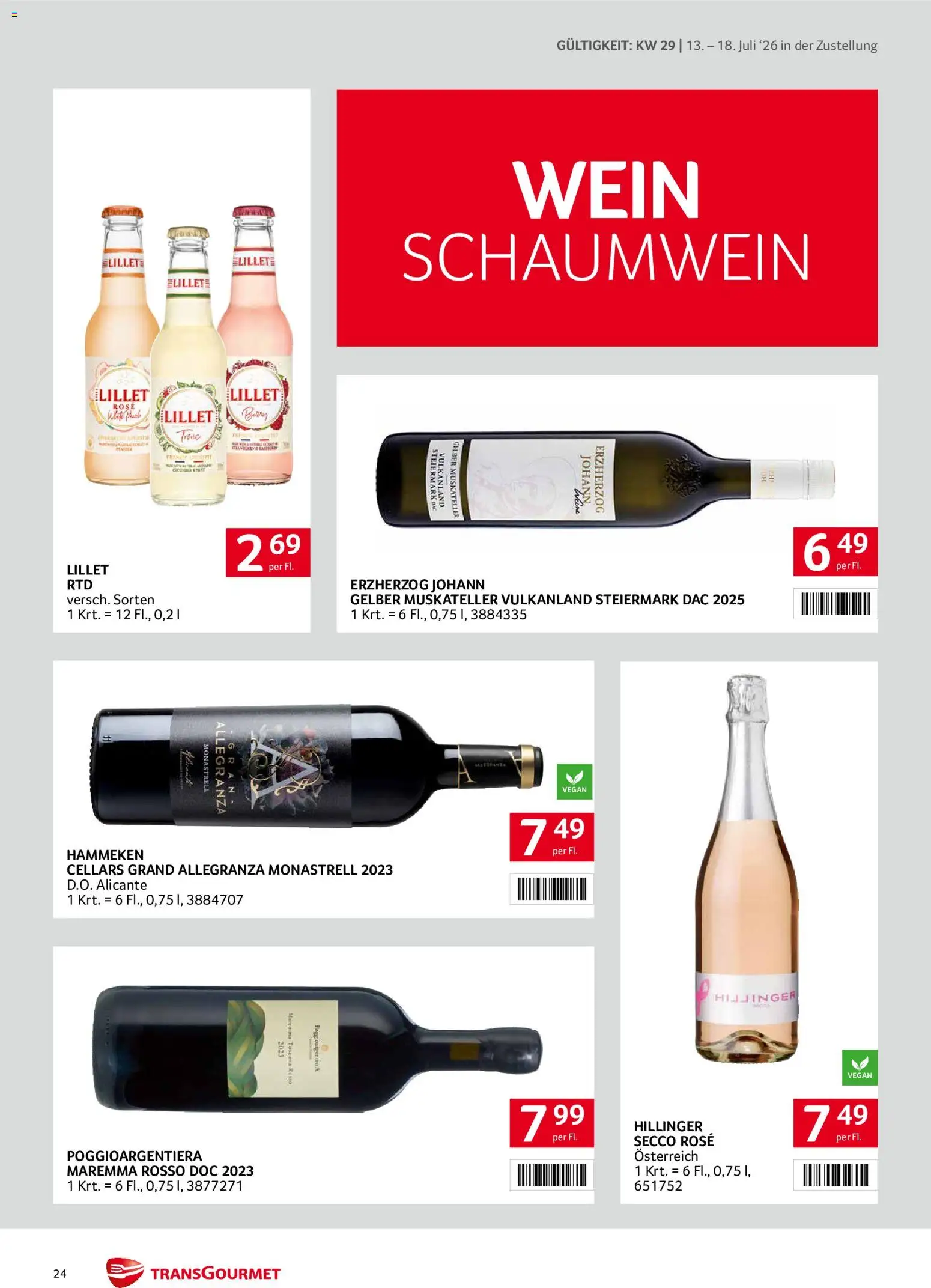 Transgourmet Zustellaktion gültig ab 13.07.2026 | Seite: 24 | Produkte: Wein