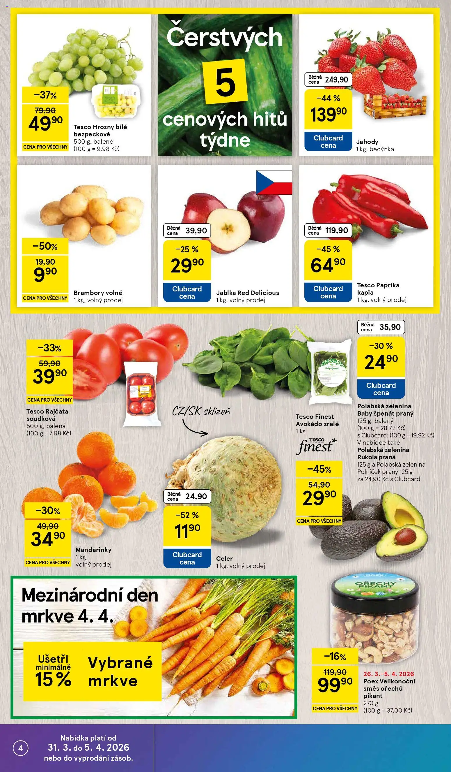 Tesco leták - Hypermarket od 31.03.2026 | Strana: 4 | Produkty: Paprika, Směs ořechů, Avokádo, Celer