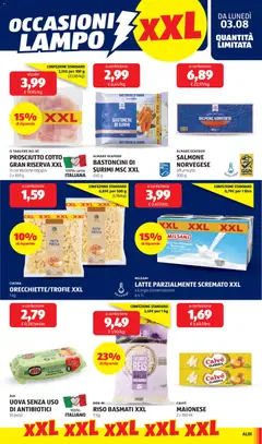 Anteprima del volantino Aldi volantino valido a partire dal 03/08/2026 | Pagina: 13 | Prodotti: Salmone, Riso, Surimi, Pesca