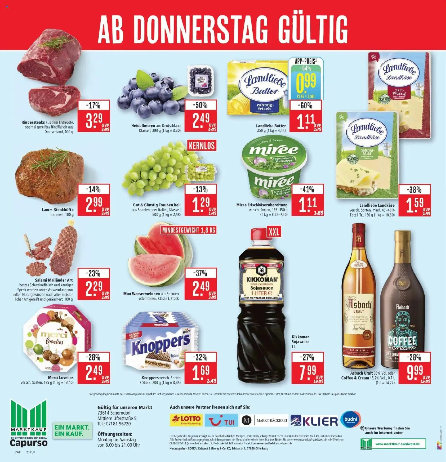Marktkauf Prospekt Schorndorf (ab 17.08.2026) » Angebote online | Seite: 28 | Produkte: Trauben, Landliebe butter, Knoppers, Salami