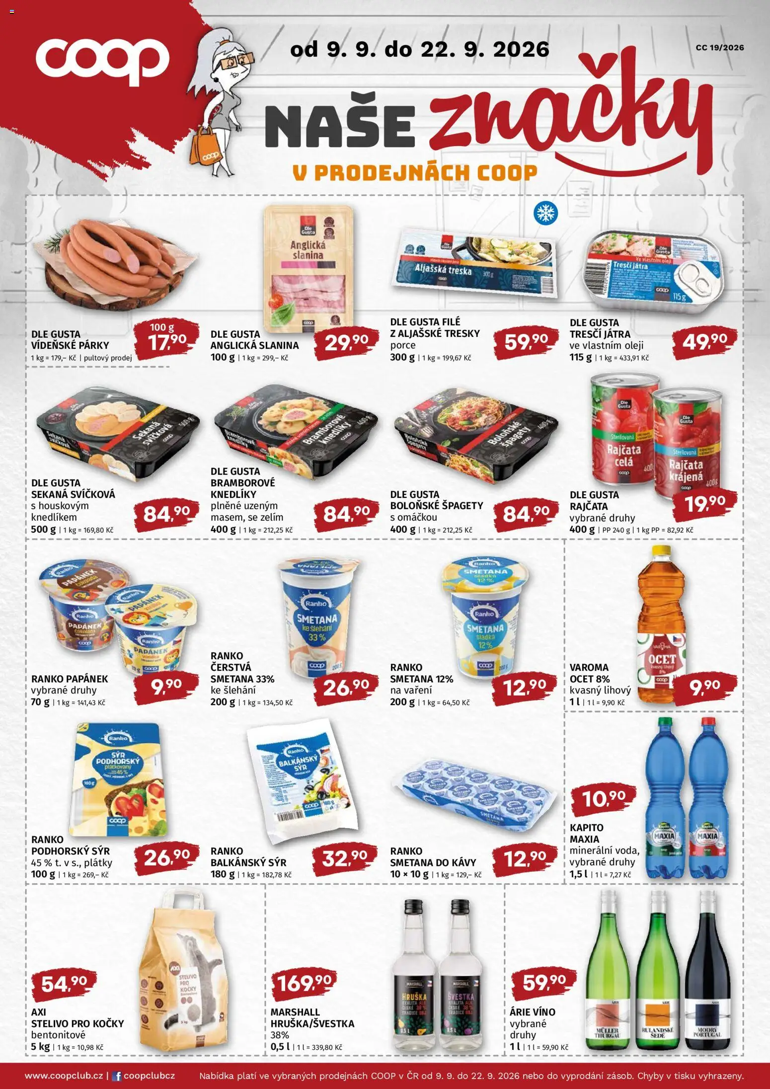Trefa leták - COOP naše super ceny od 09.09.2026 | Strana: 2 | Produkty: Sýr, Aljašská treska, Vídeňské párky, Slanina