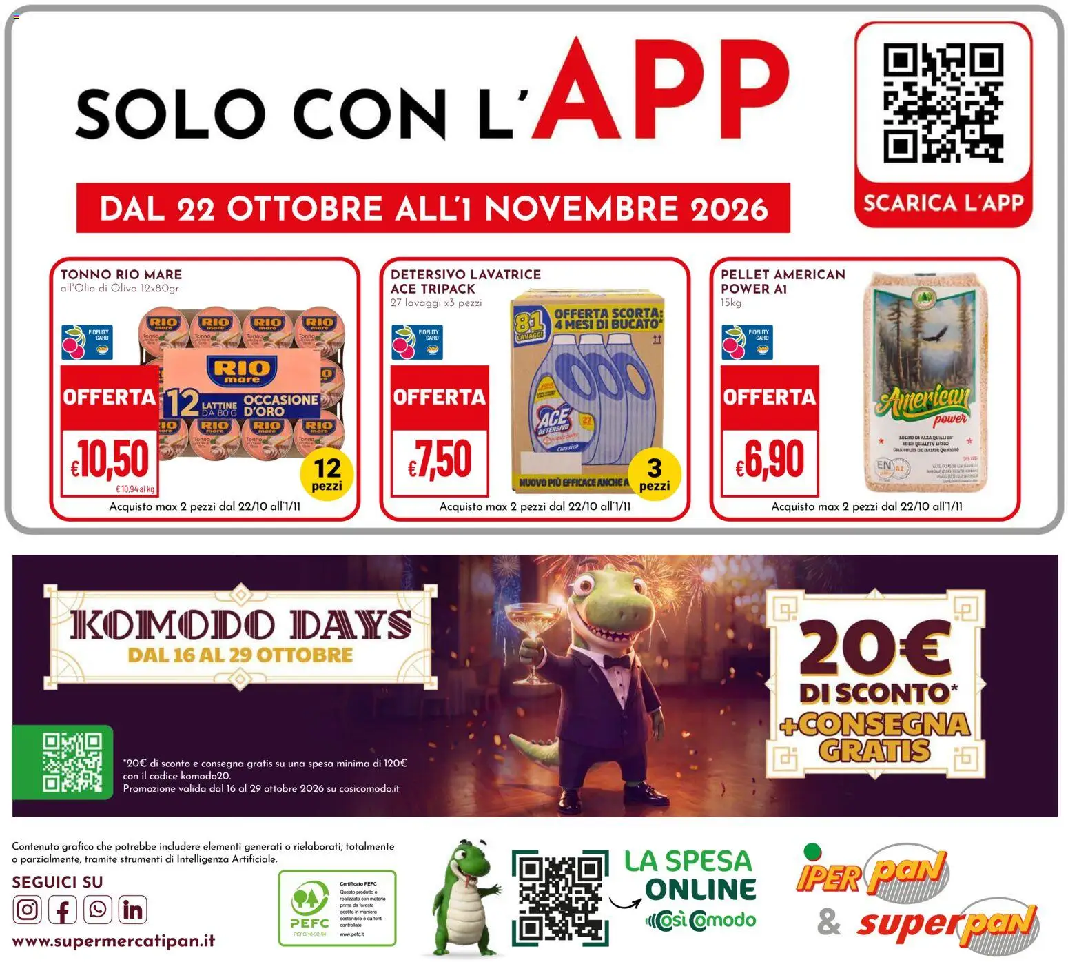 Volantino Pan del 22/10/2026 | Pagina: 28 | Prodotti: Pellet, Caro, Lavatrice, Tonno