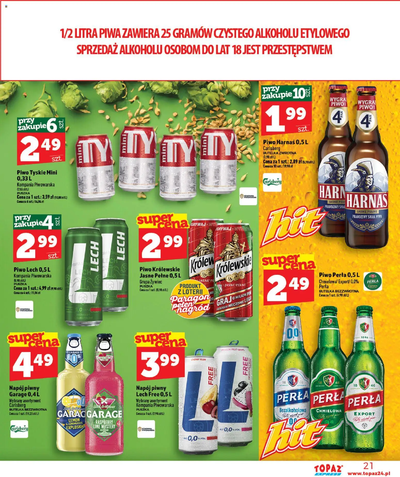 Topaz gazetka - Express od 27.08.2026 | Strona: 21 | Produkty: Carlsberg, Tyskie, Piwo Królewskie, Piwo