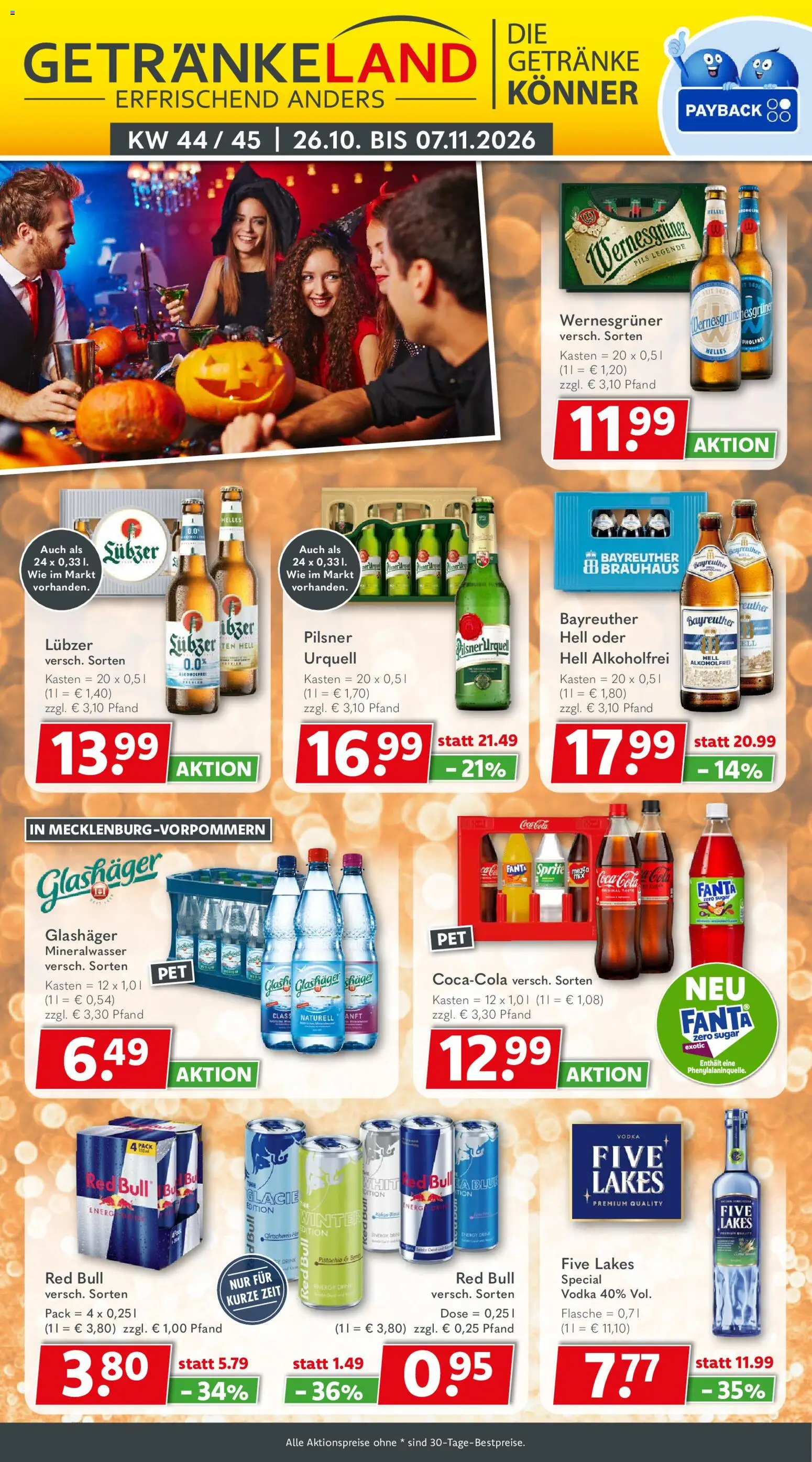 Getränkeland Prospekt – gültig ab 26.10.2026 | Seite: 1 | Produkte: Cola, Wernesgruner, Mineralwasser, Vodka