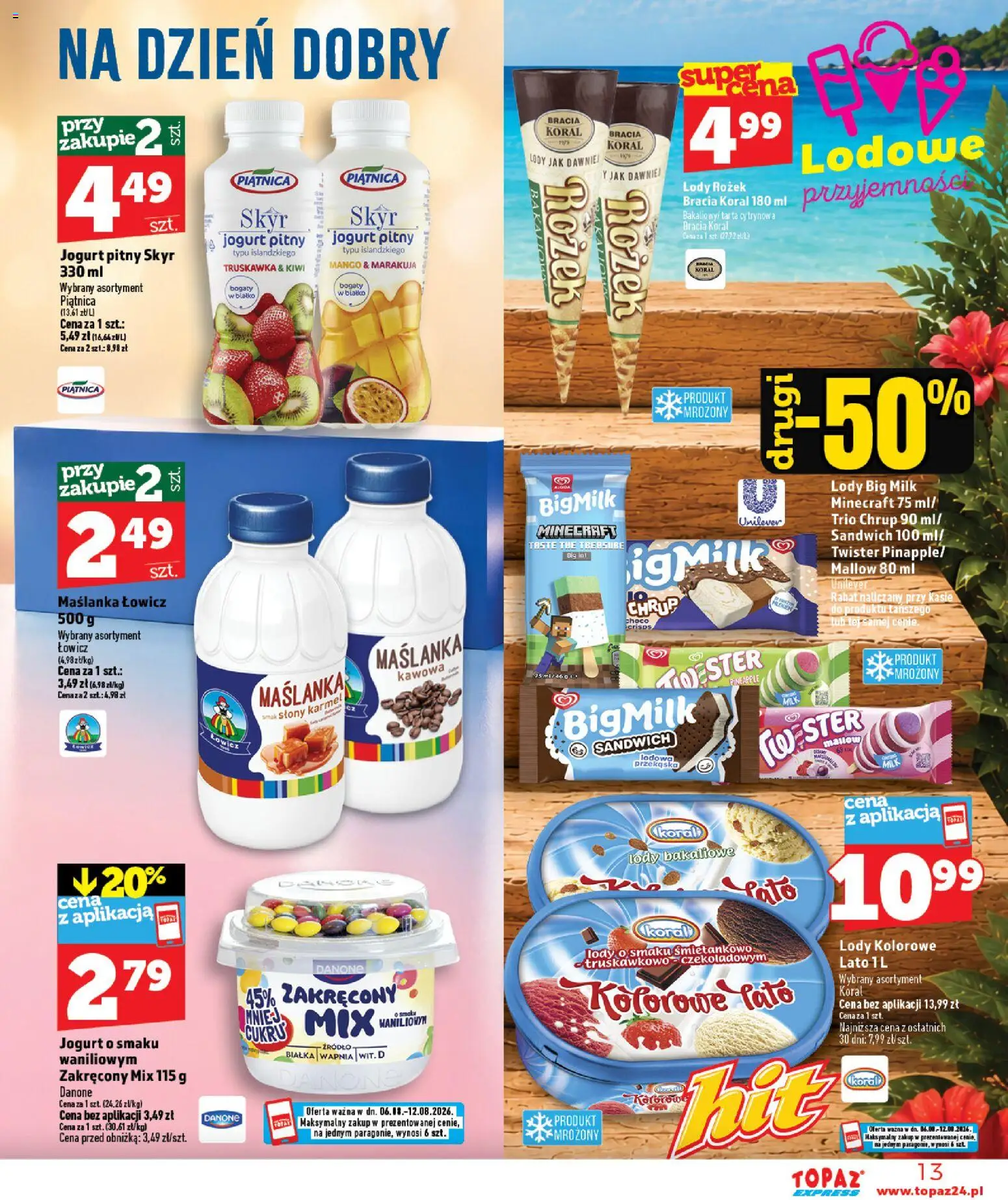 Topaz gazetka - Express od 06.08.2026 | Strona: 13 | Produkty: Maślanka, Jogurt pitny, Sandwich, Jogurt