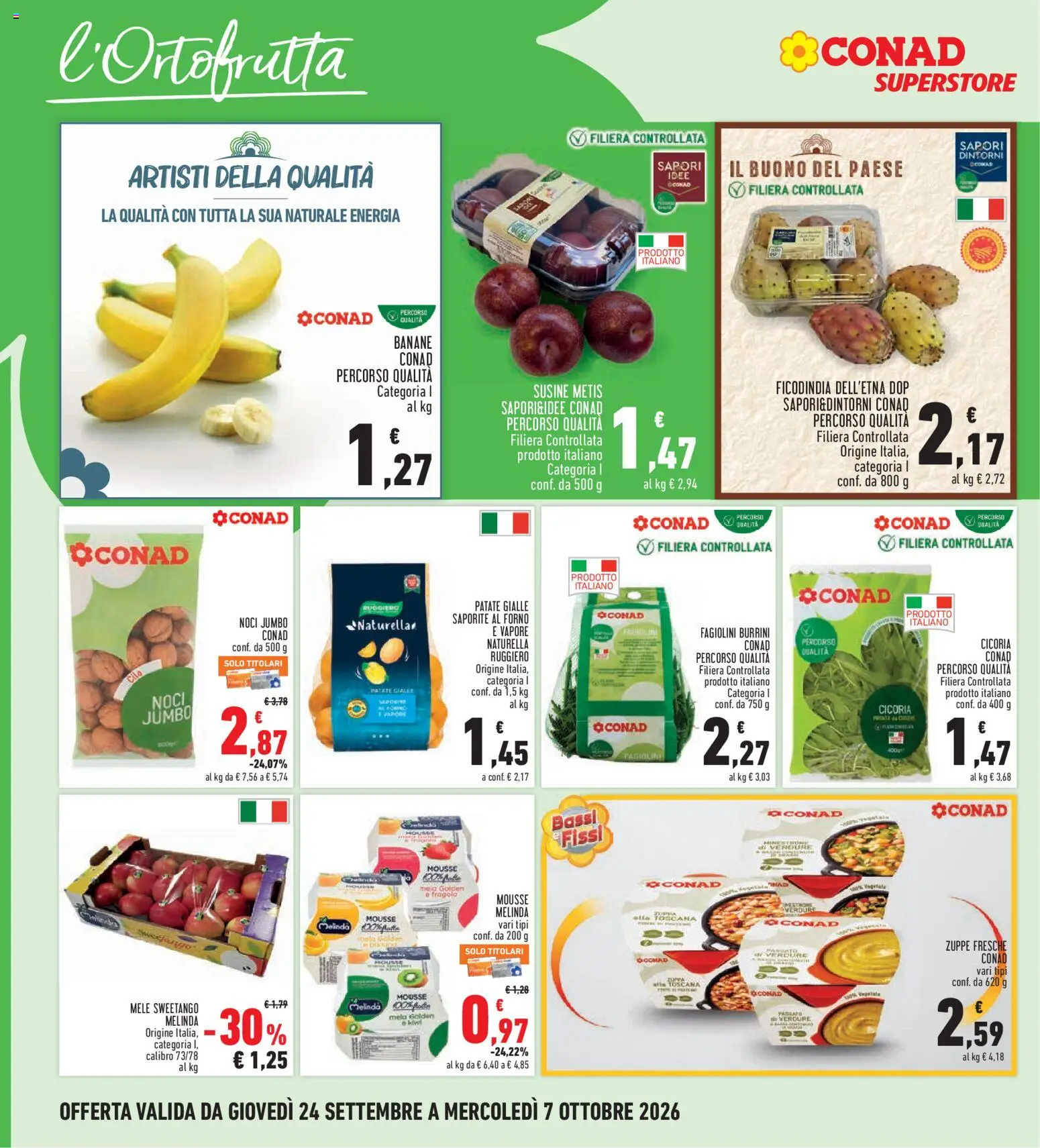 Volantino Conad del 24/09/2026 | Pagina: 10 | Prodotti: Banane, Patate, Noci, Fagiolini