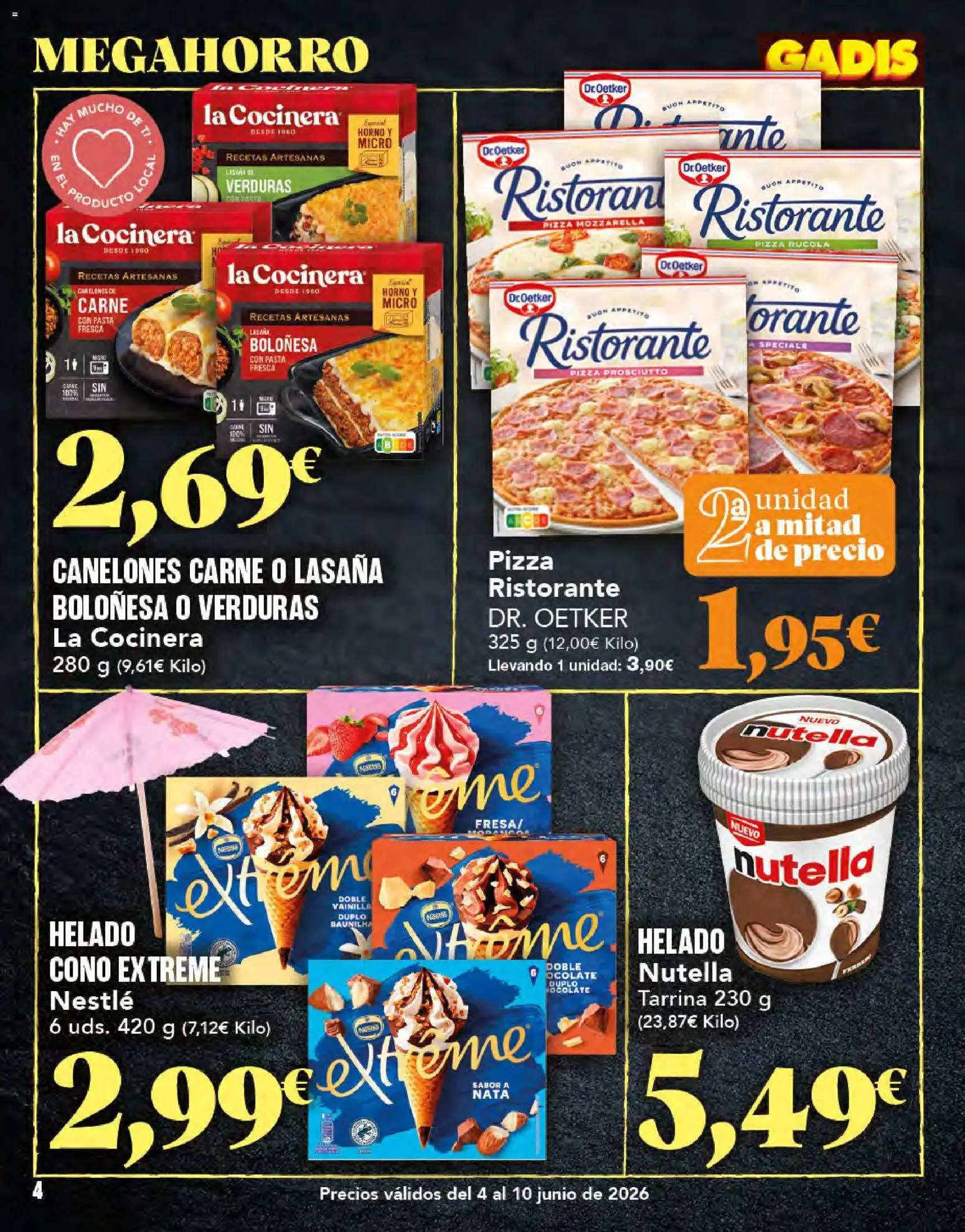 Gadis folleto │ válido desde el 04.06.2026 | Página: 4 | Productos: Pizza, Pasta, Helado, Lasaña