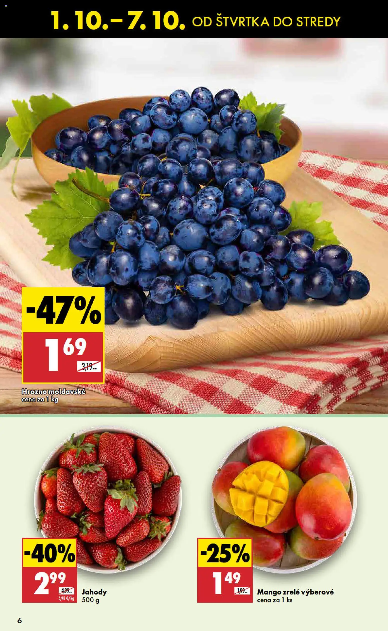Nové Biedronka akcie – leták je platný od 01.10.2026 | Strana: 6 | Produkty: Jahody, Mango, Hrozno