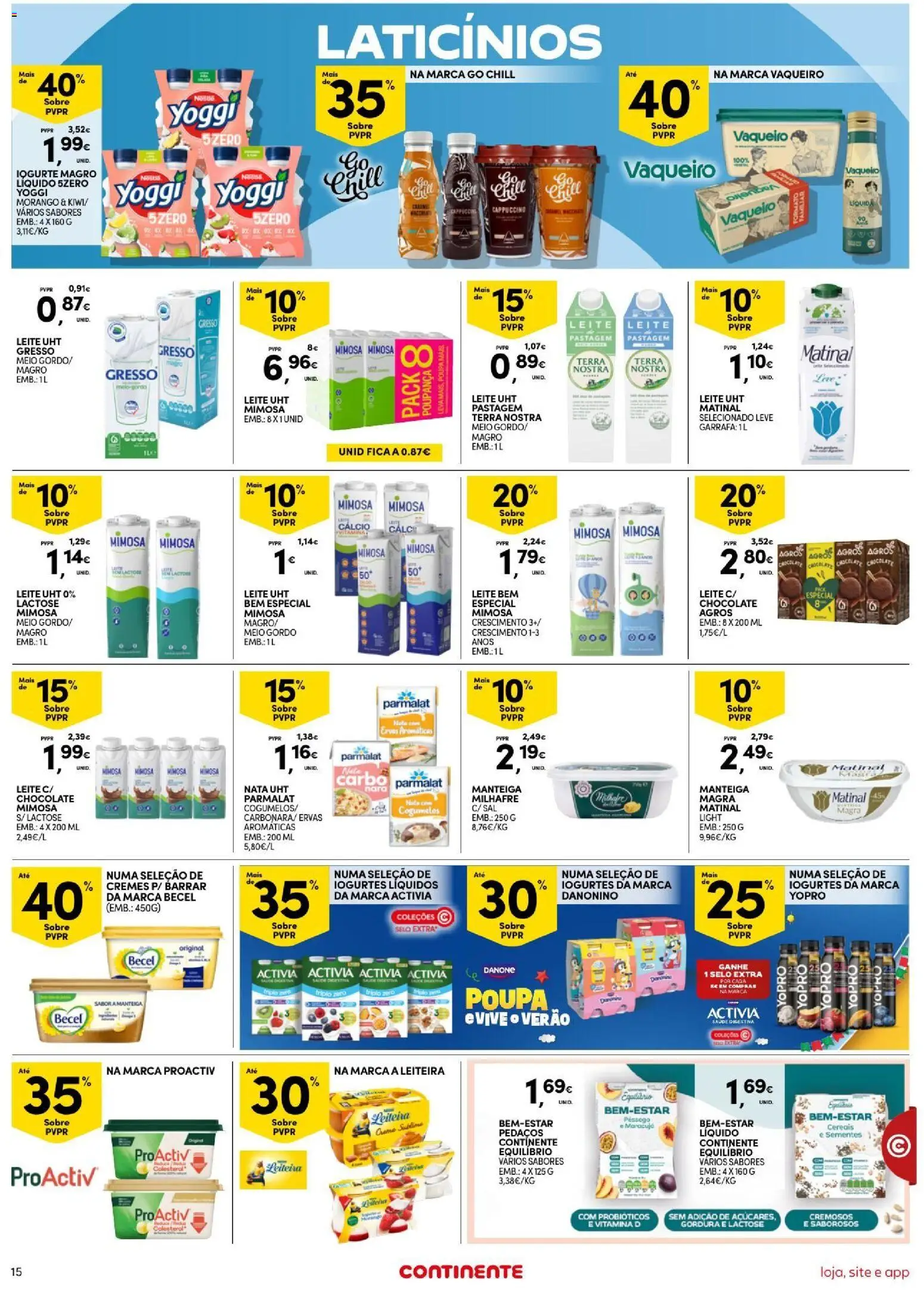 Continente Semanal Continente Bom Dia │ válido de 11/08/2026 | Página: 15 | Produtos: Laticínios, Cappuccino, Manteiga, Iogurte