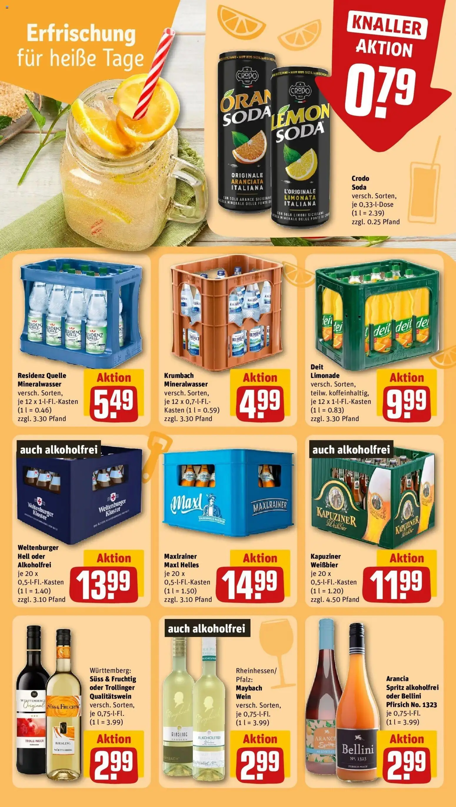 REWE Prospekt ab 17.08.2026 zum Blättern » Angebote | Seite: 21 | Produkte: Sprite, Weißbier, Pfirsich, Wein