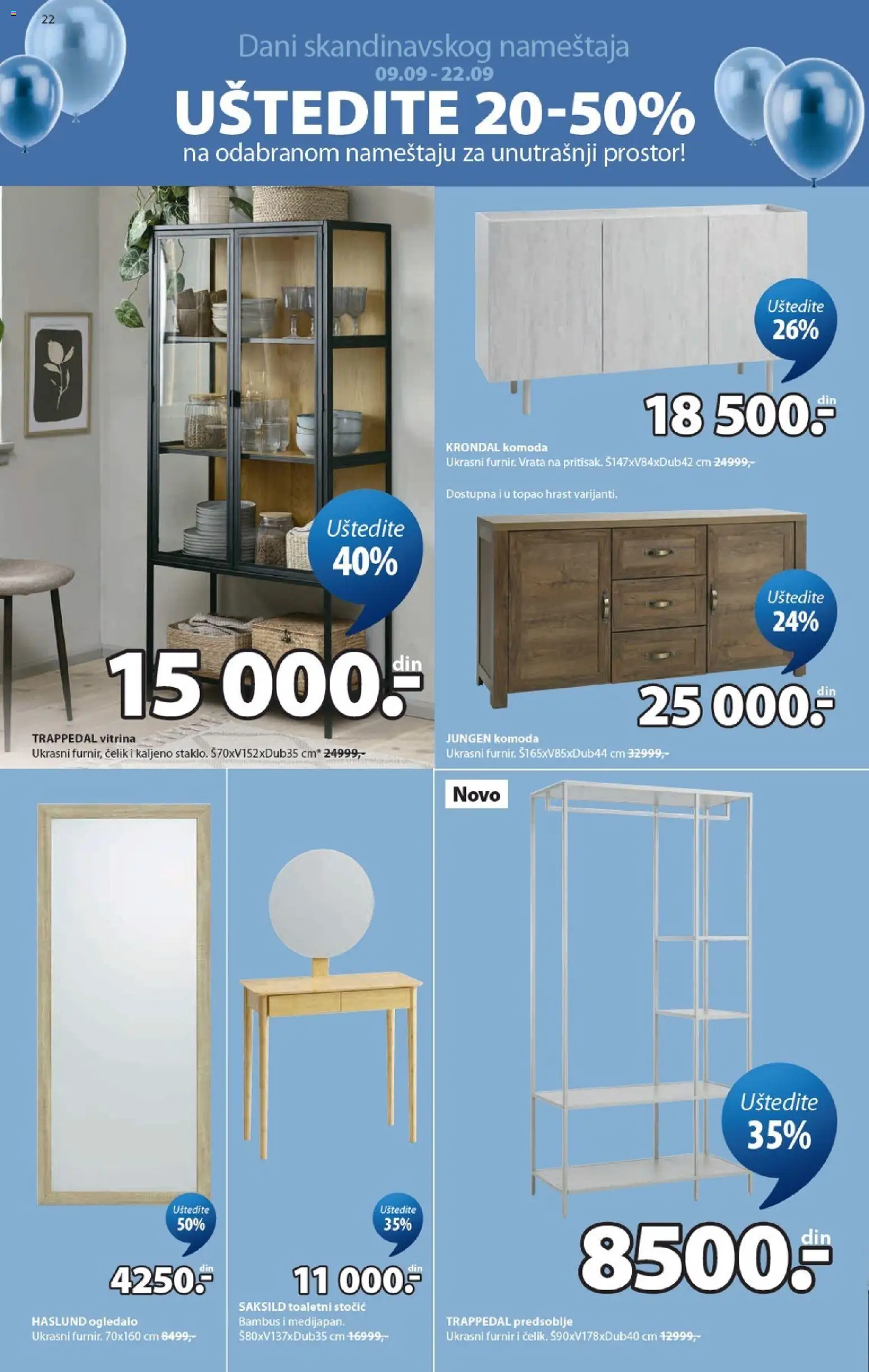 Jysk katalog - važi od 09.10.2026 | Strana: 22 | Proizvode: Toaletni stočić, Komoda, Vrata, Ogledalo