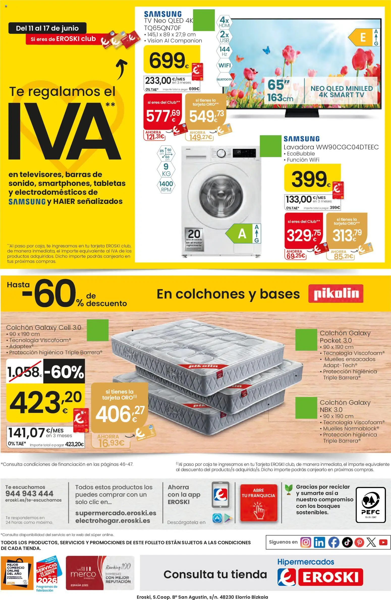 Eroski Ofertones de verano │ válido desde el 11.06.2026 | Página: 48 | Productos: Té, Colchon, Lavadora, Caja