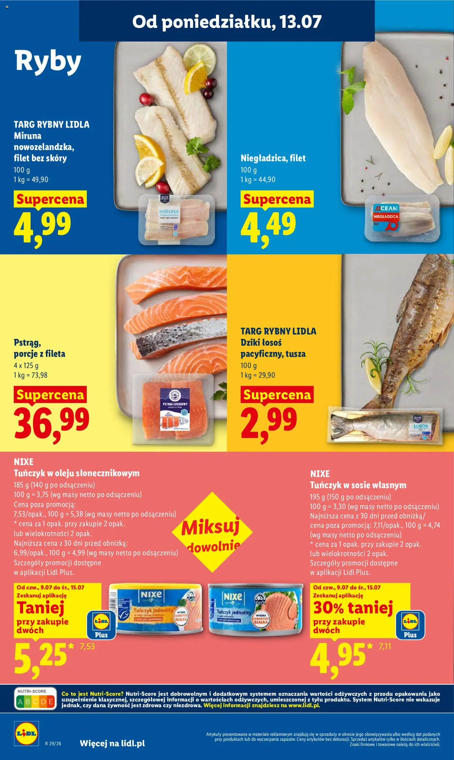 Lidl gazetka od 13.07.2026 | Strona: 74 | Produkty: Tuńczyk w sosie własnym, Tuńczyk w oleju, Łosoś, Tuńczyk