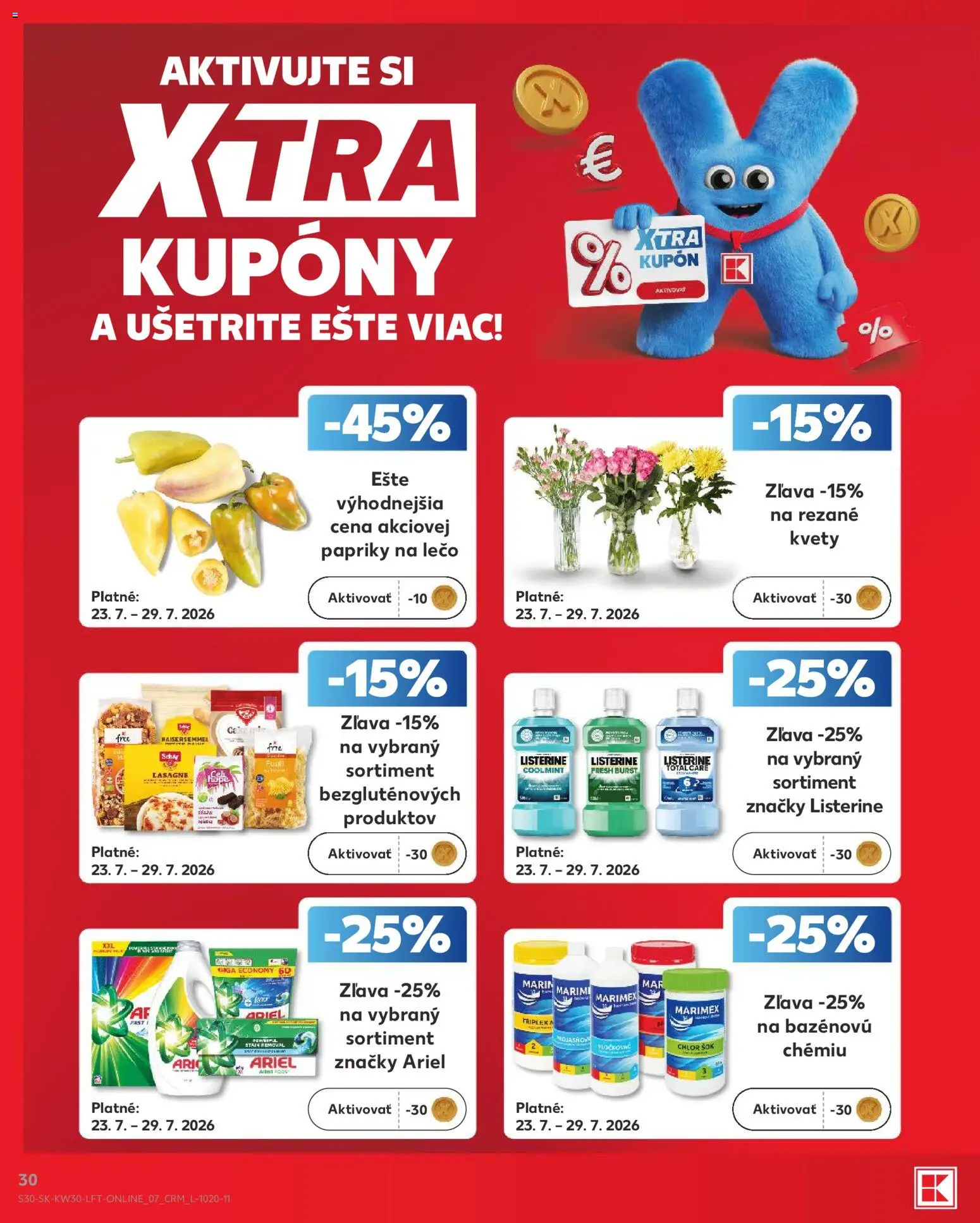 Nové Kaufland akcie – leták je platný od 23.07.2026 | Strana: 30 | Produkty: Fusilli, Ariel, Kvety, Lasagne