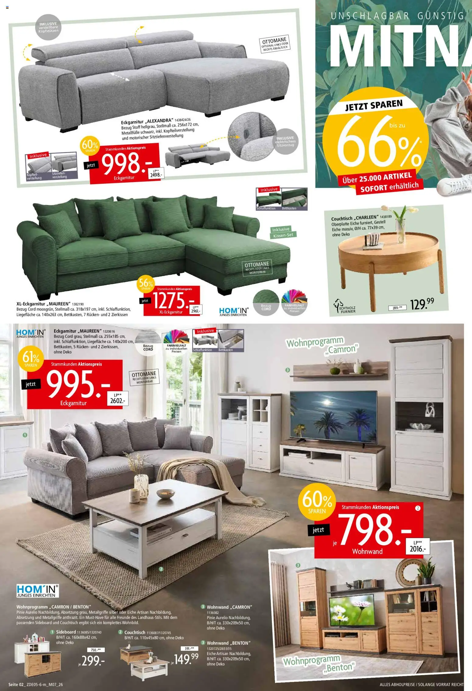 Zurbrüggen Z2 Mitnahme Möbel – gültig ab 16.05.2026 | Seite: 2 | Produkte: Sideboard, Wohnwand, Couchtisch