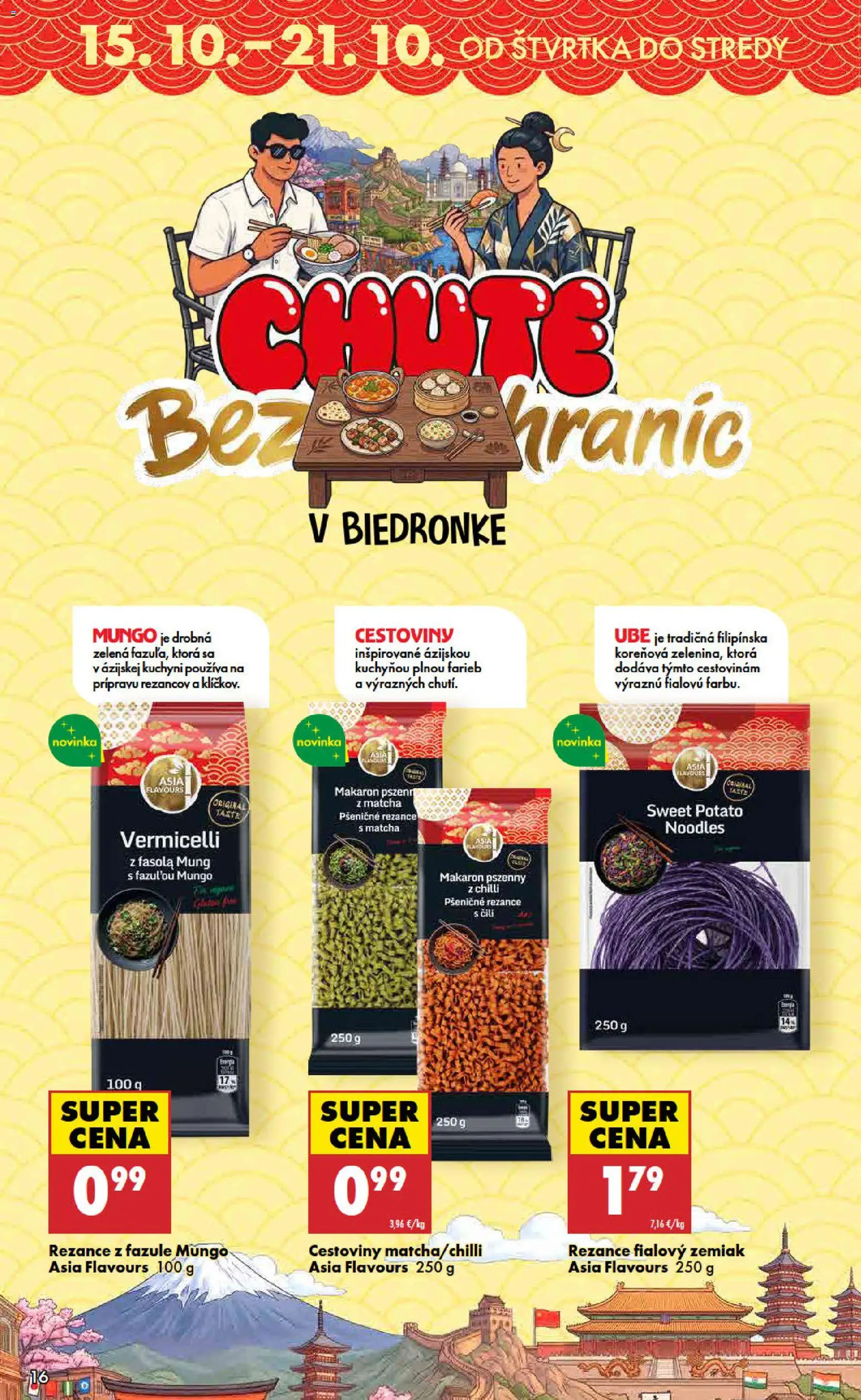 Nové Biedronka akcie – leták je platný od 15.10.2026 | Strana: 16 | Produkty: Cestoviny, Chilli, Rezance, Matcha