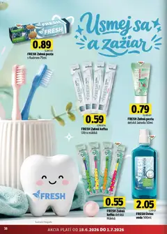 Fresh leták platný od 18.06.2026 | Strana: 38 | Produkty: Zubná kefka, Zubná pasta, Ústna voda, Voda