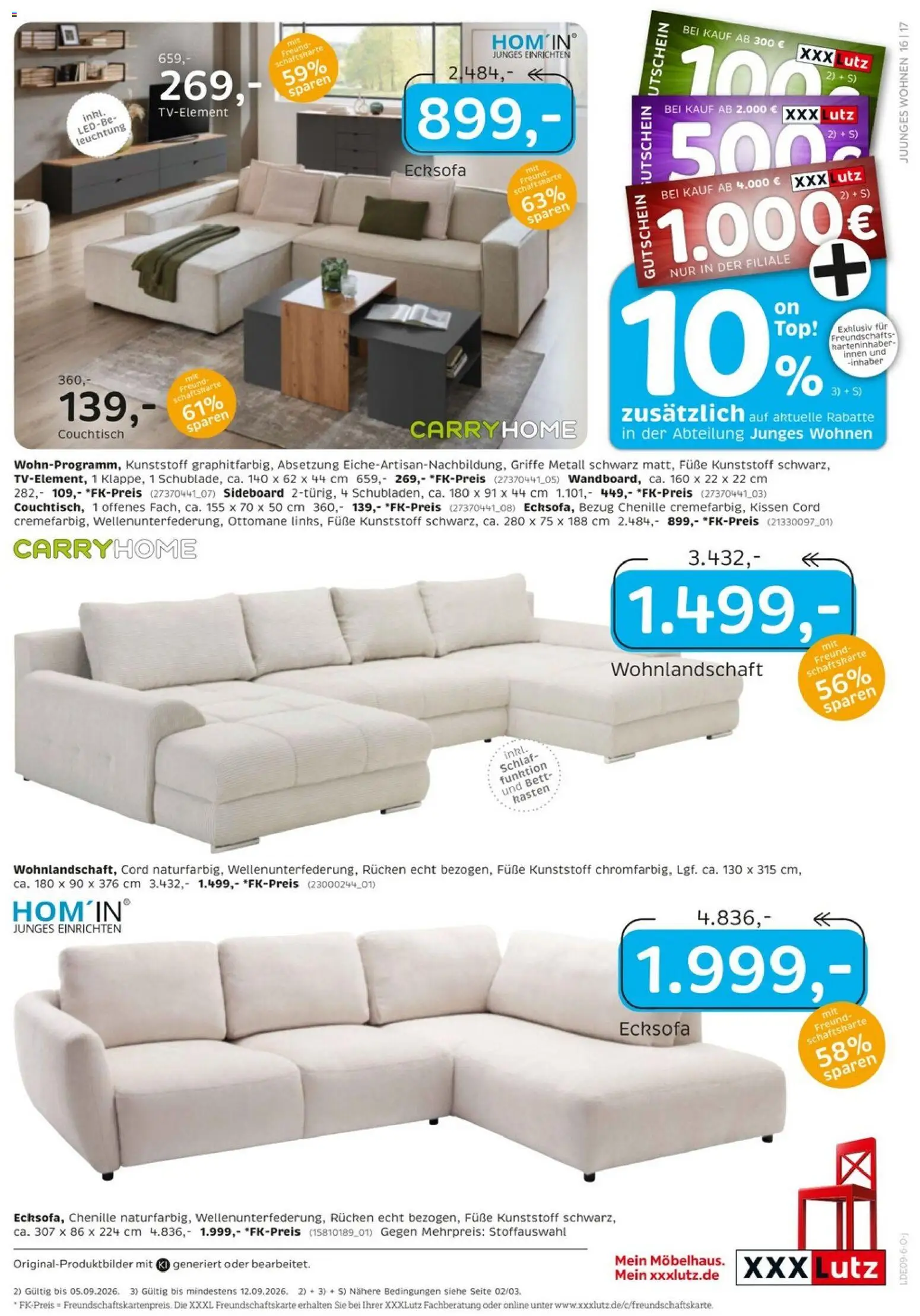 XXXLutz Junges Wohnen – gültig ab 29.08.2026 | Seite: 17 | Produkte: Wohnlandschaft, Ecksofa, Bett, Kissen