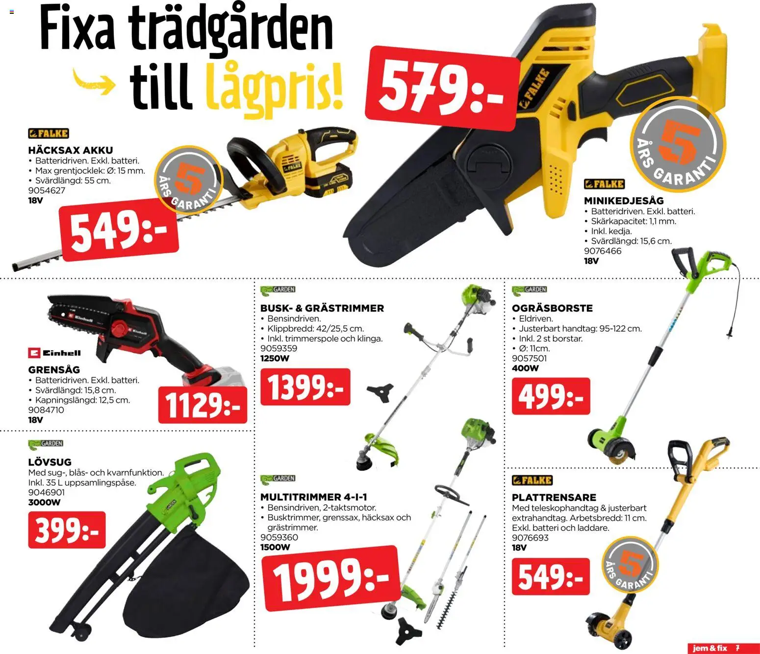 Jem & Fix reklamblad aktuell från 01.06.2026 | Sida: 7 | Produkter: Häcksax, Lövsug, Plattrensare, Batteri