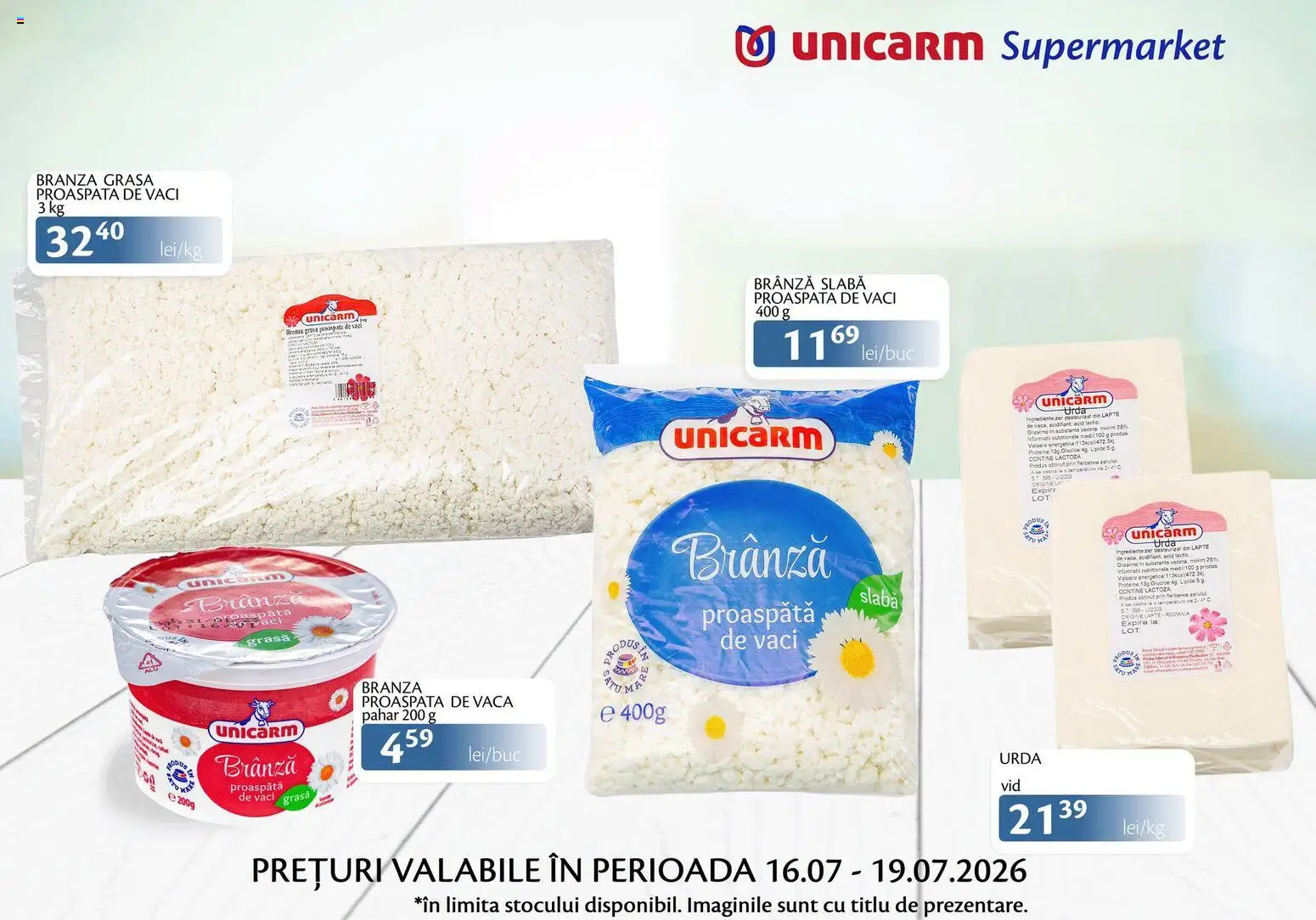 Noul catalog Unicarm – valabil de la 16.07.2026 | Pagină: 4 | Produse: Masaüstü kılıfı, Lapte, Brânză