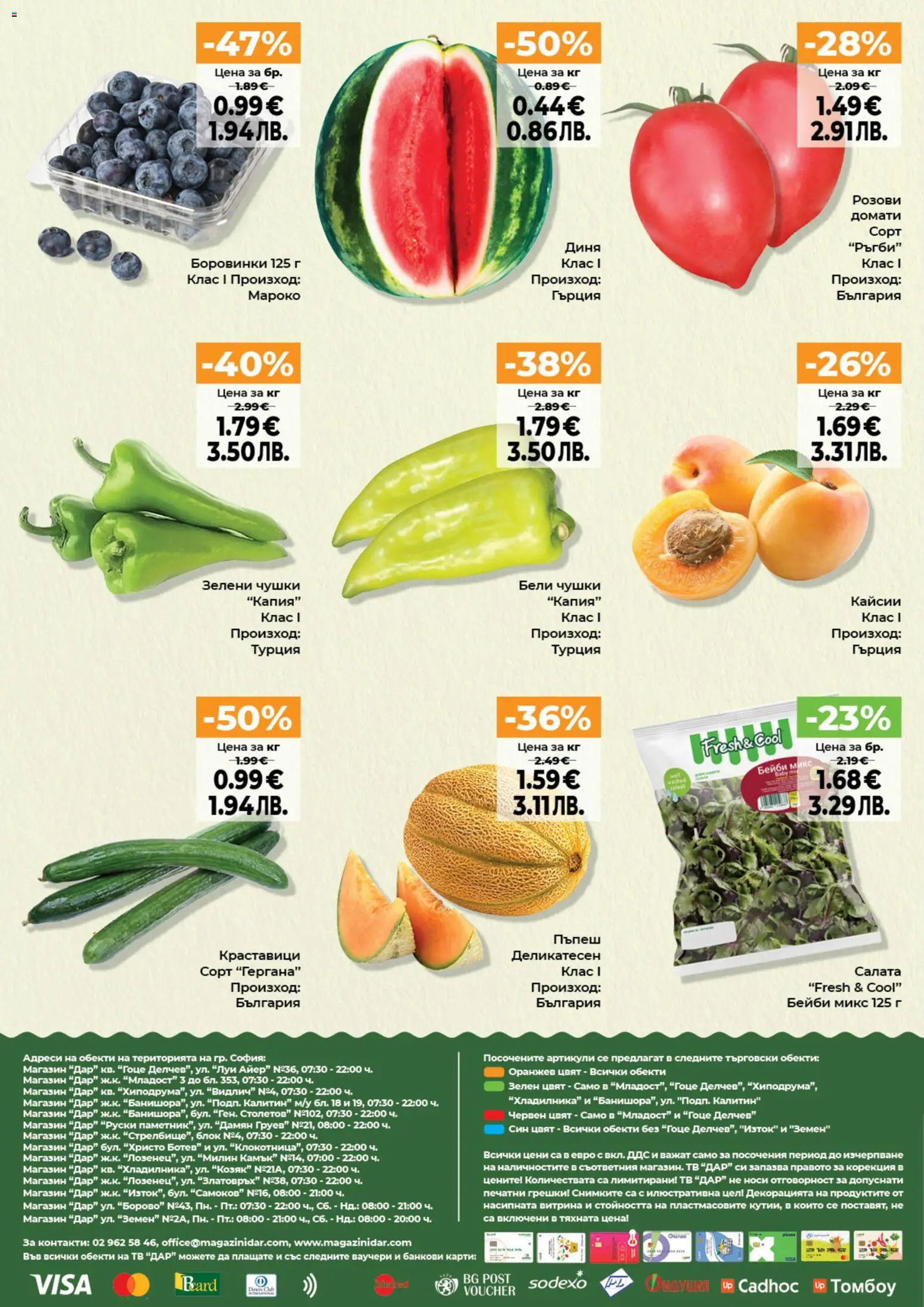 {H1} | Страница: 16 | Продукти: Краставици, Домати, Диня, Боровинки