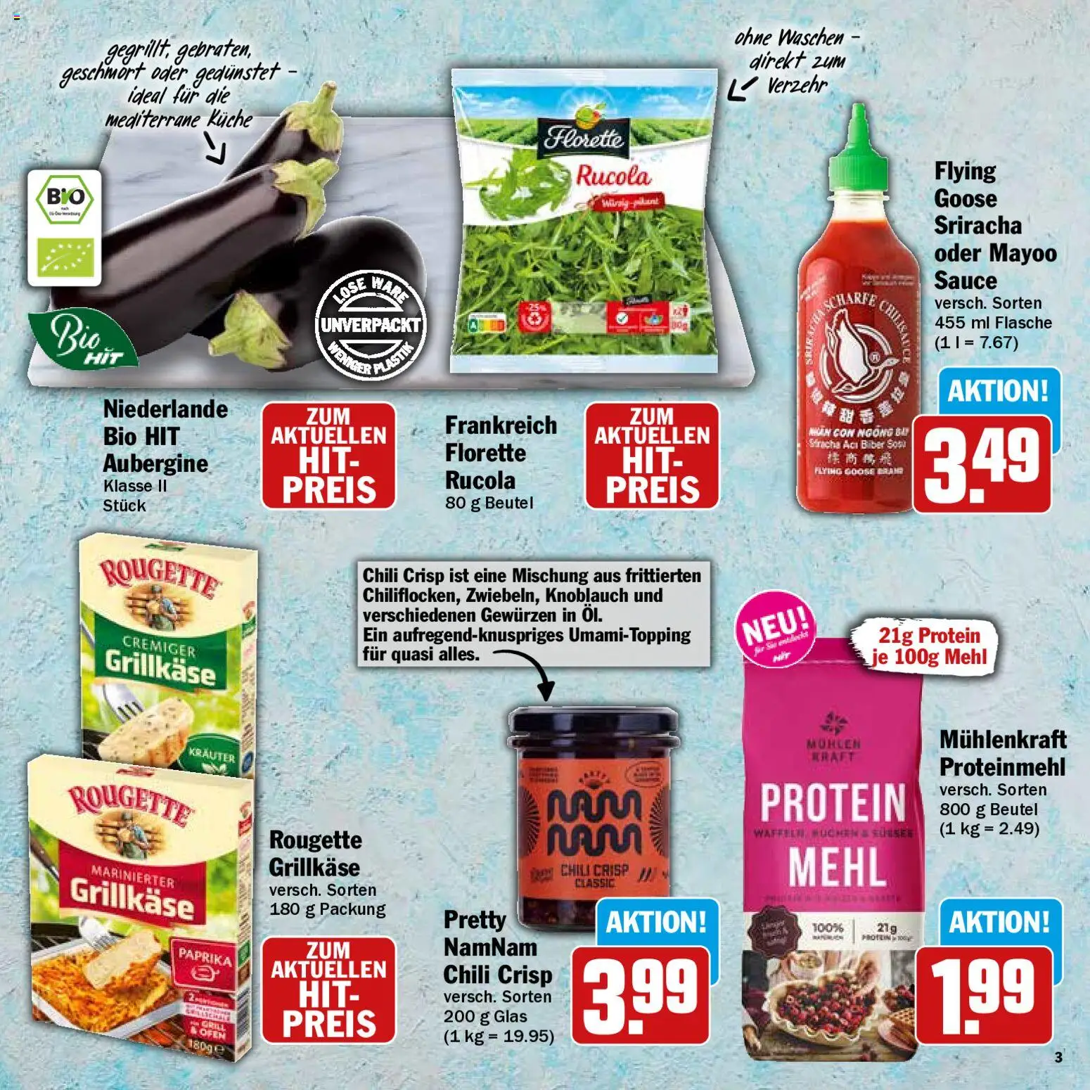 HIT Grillbroschüre – gültig ab 10.08.2026 | Seite: 3 | Produkte: Rucola, Paprika, Knoblauch, Aubergine