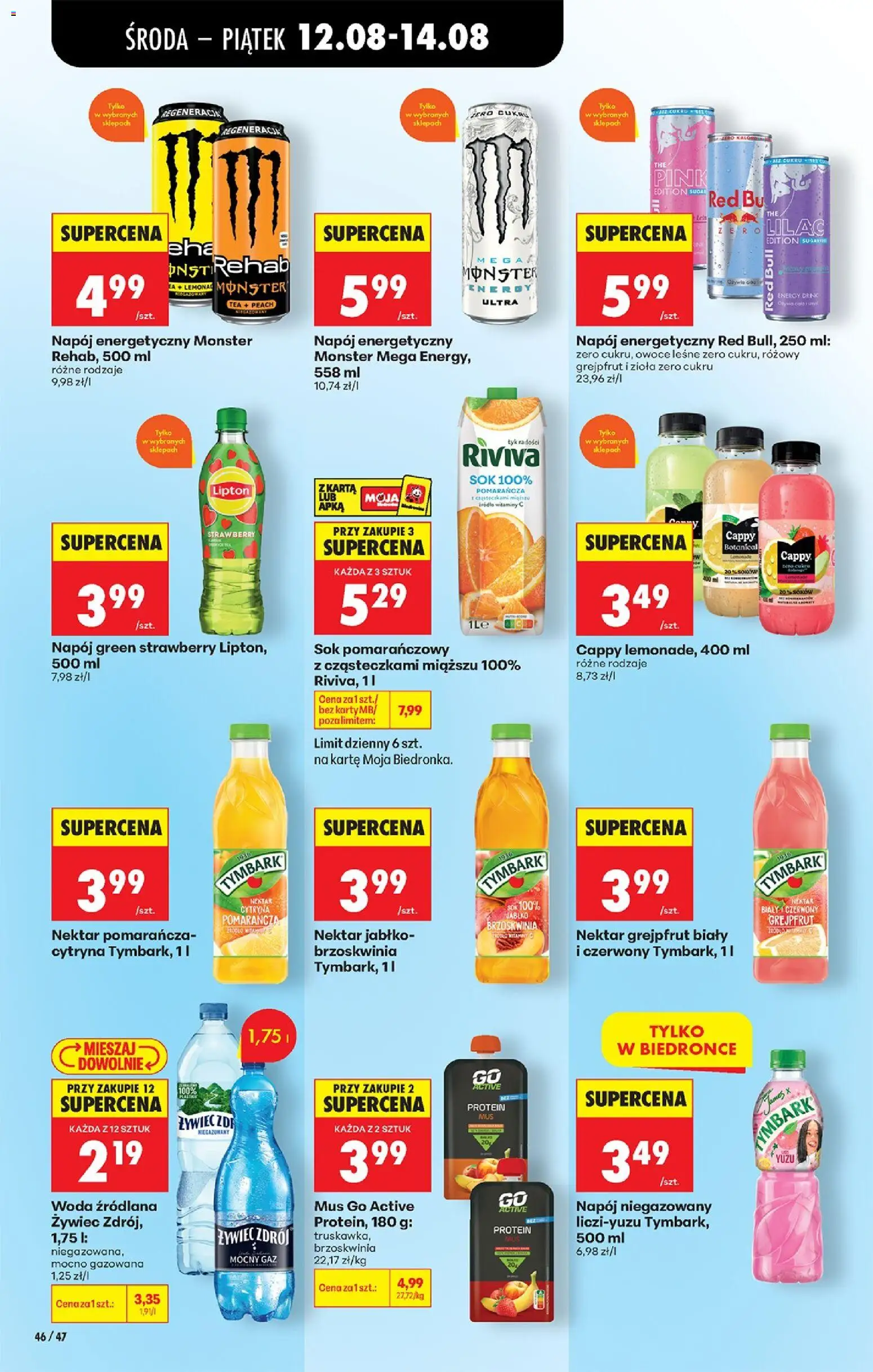 Biedronka gazetka od środy od 12.08.2026 | Strona: 66 | Produkty: Red bull, Tymbark, Owoce leśne, Sok