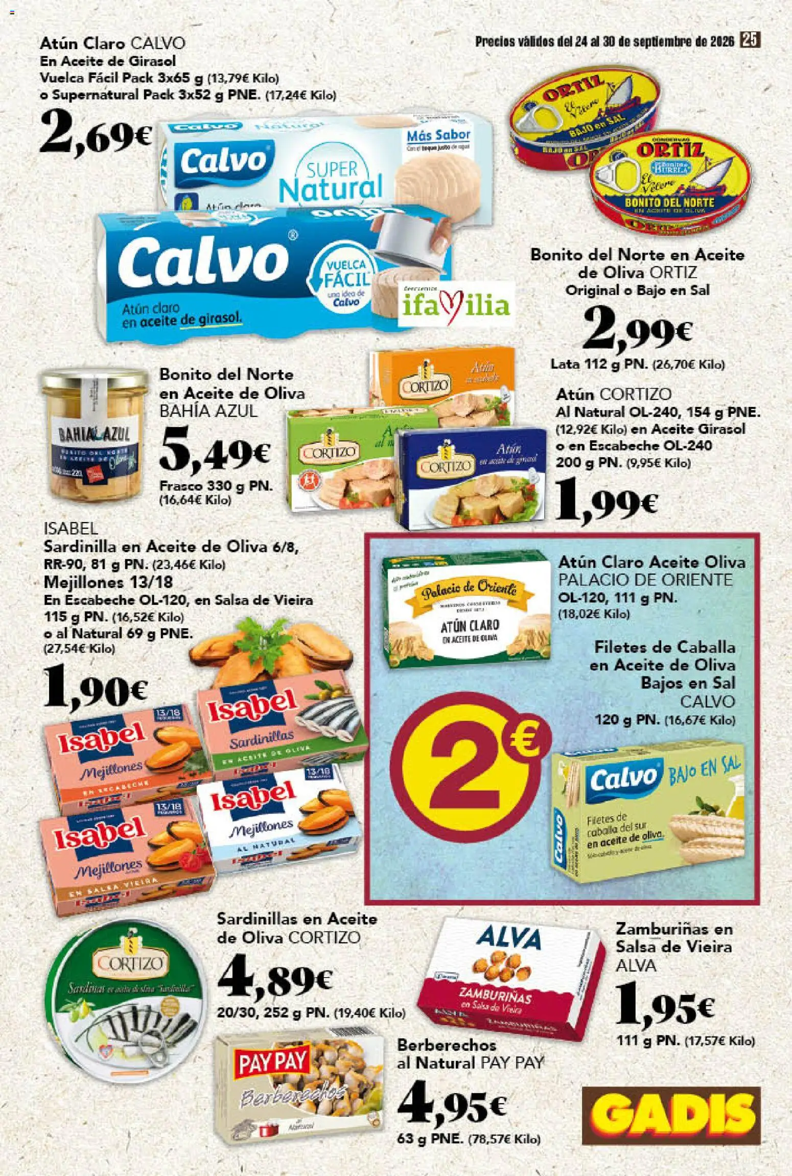 Gadis folleto │ válido desde el 24/09/2026 | Página: 25 | Productos: Sardinillas, Aceite de oliva, Aceite de girasol, Caballa