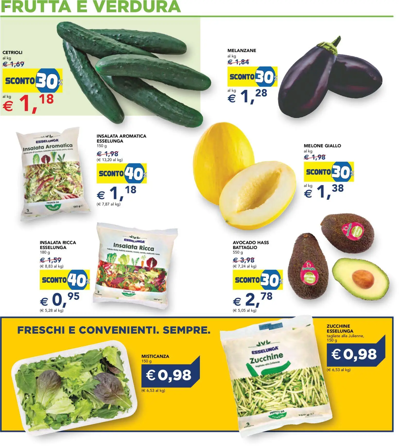 Volantino Esselunga S del 08.06.2026 | Pagina: 2 | Prodotti: Misticanza, Cetrioli, Avocado, Melone