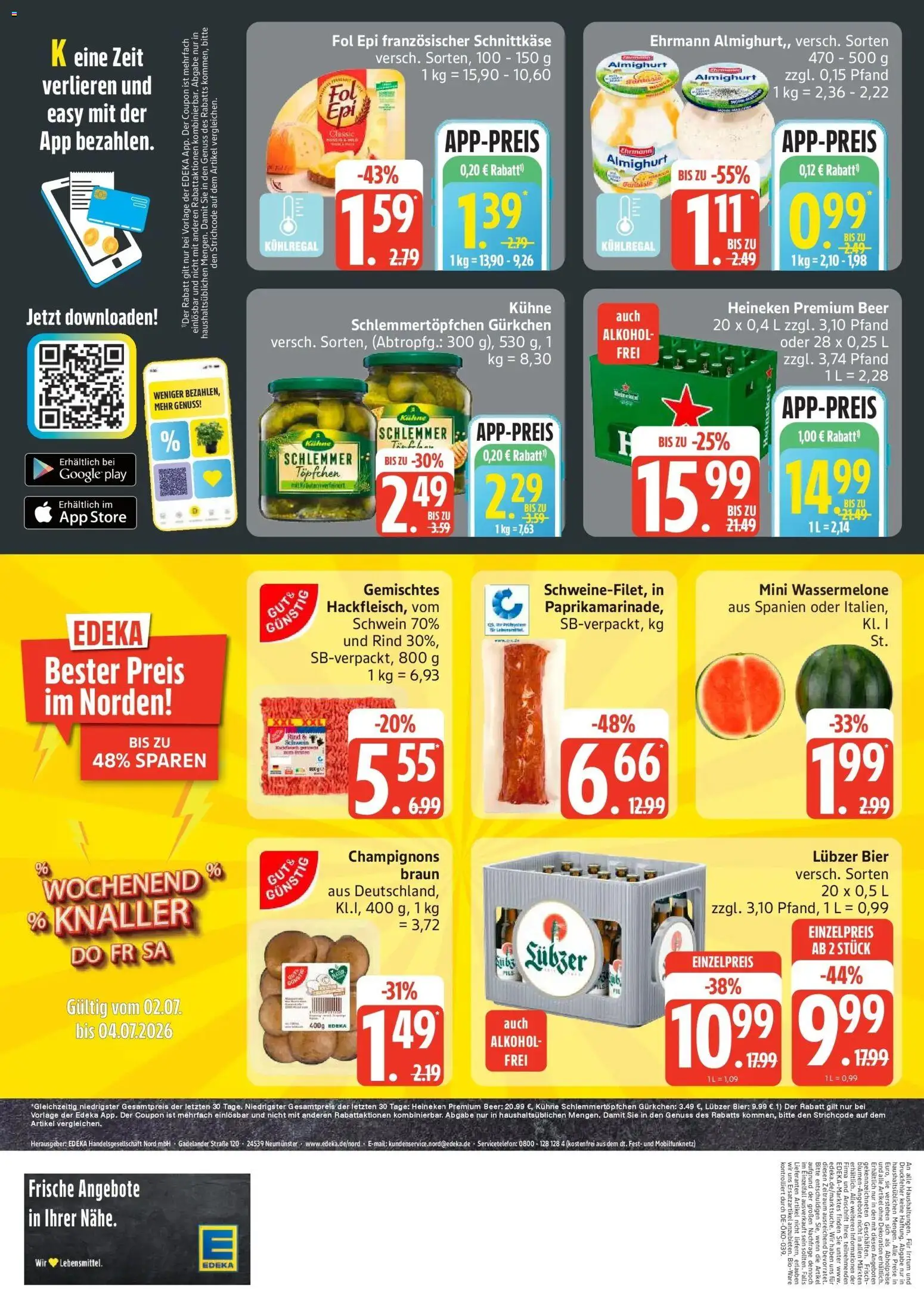 Edeka - EDEKA: Wochenangebote – gültig ab 28.06.2026 | Seite: 4 | Produkte: Heineken, Champignons, Wassermelone, Lubzer