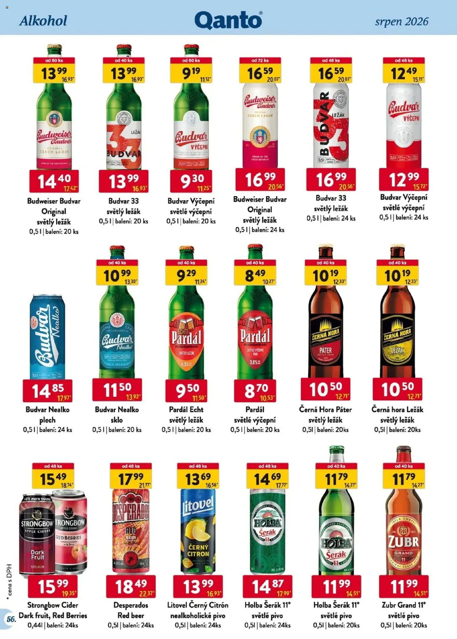 Astur & Qanto leták - Velkoobchod 08/2026 od 01.08.2026 | Strana: 56 | Produkty: Pardál, Šerák, Nealkoholické pivo, Litovel černý citron