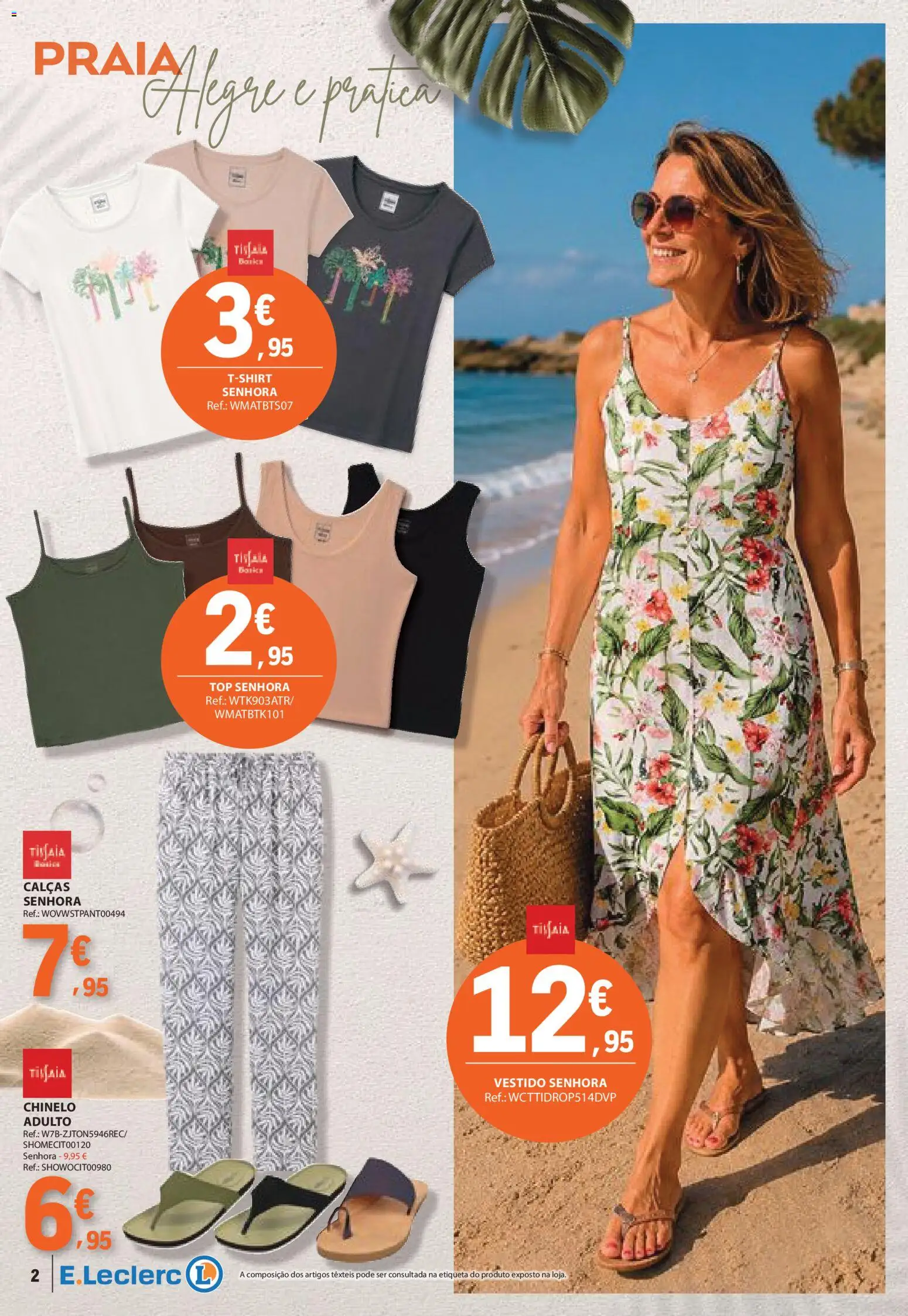 E.Leclerc folheto Especial Praia │ válido de 09.06.2026 | Página: 2 | Produtos: Vestido, Top, Calças
